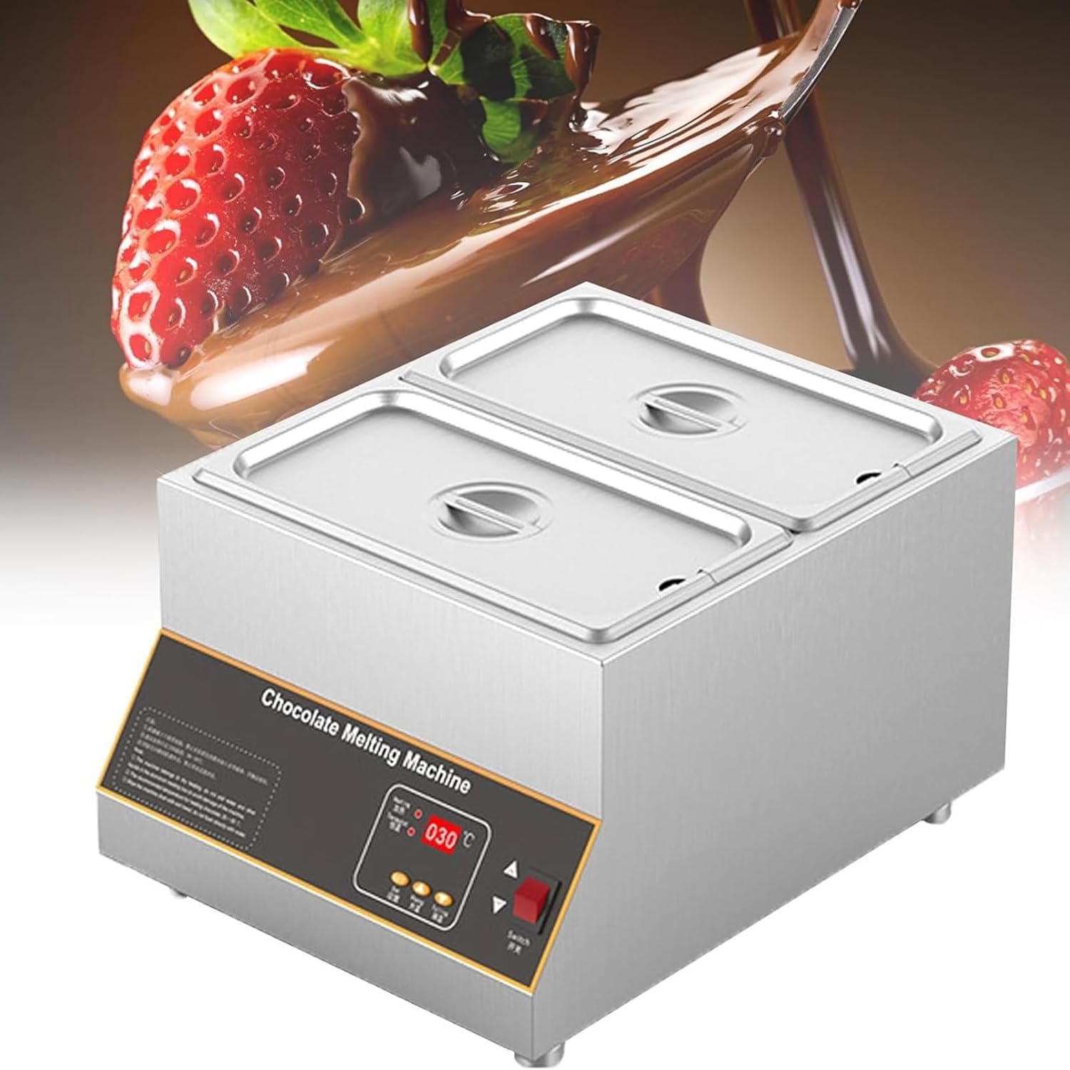 ASerZenith Commercial Electric 0℃~95℃ Chocolate Melting Furnace Digital Temperature Control Chocolate Melting Furnace, Double Tank
