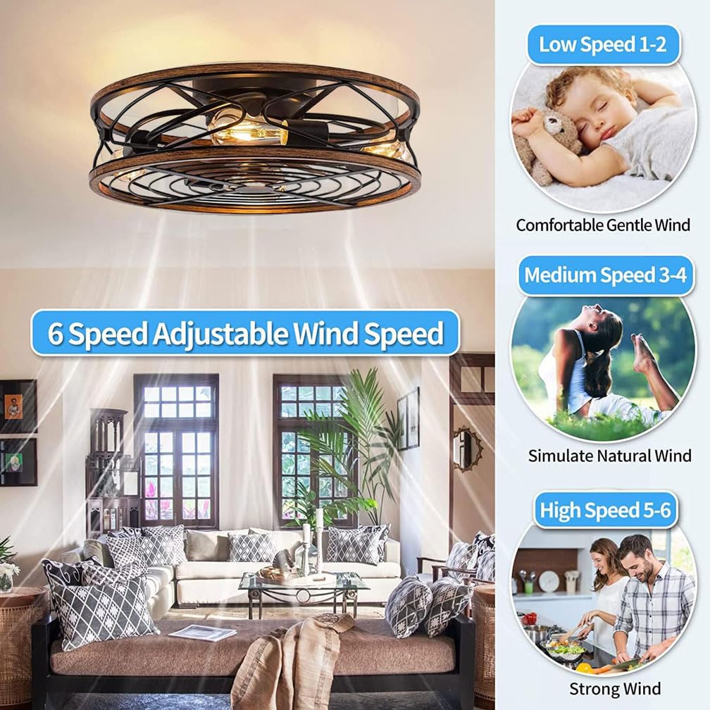 Deckenventilator Mit Beleuchtung, 50cm Retro Deckenlampe Mit ventilator, Deckenleuchte Mit Fernbedienung, E27 Lampensockel, Timer, Leise, Für Schlafzimmer Kinderzimmer Wohnzimmer