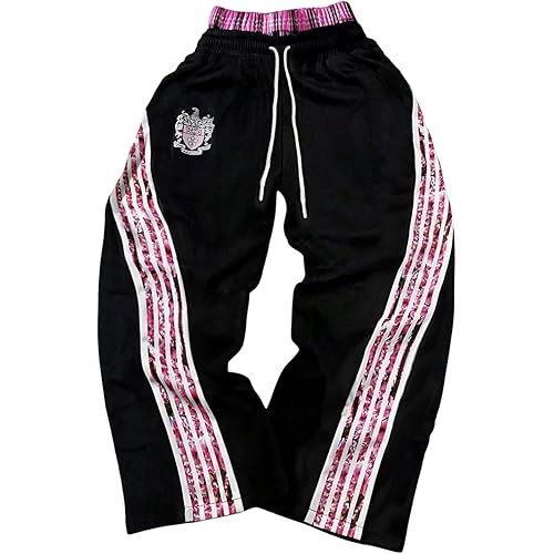 SOLY HUX Men's Baggy Sweatpants Y2k Striped Side Drawstring Elastic Waist Wide Leg Pants Streetwear