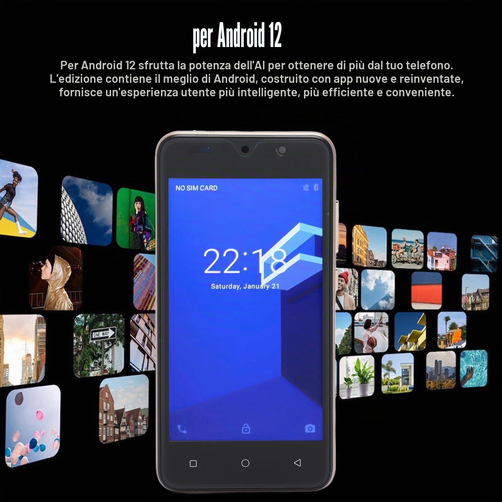 Cuifati Y53S 3G Smartphone sbloccato, 4 GB RAM 32 GB ROM 5.0 in schermo HD Dual SIM, per Android 12 ultra sottile sblocco del viso cellulare, Dual HD Cam, batteria 6800 mAh (oro)