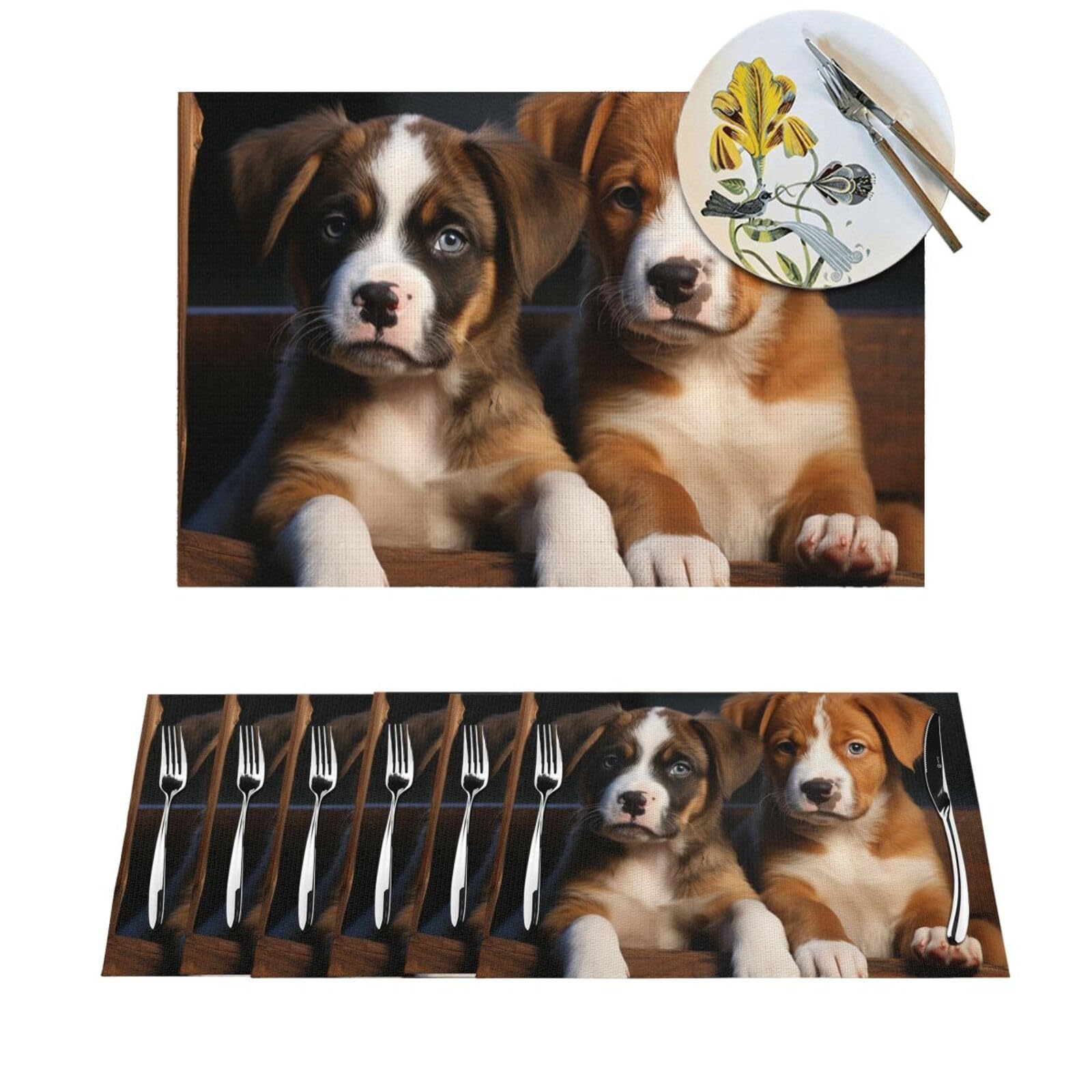Lot de 4 sets de table de salle à manger résistants chaleur animaux