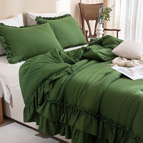 Miniatura 2 de Masaca Juego de edredón verde oliva, tamaño Queen, ropa de cama de granja tamaño Queen con volantes, juego de ropa de cama de 3 piezas de estilo