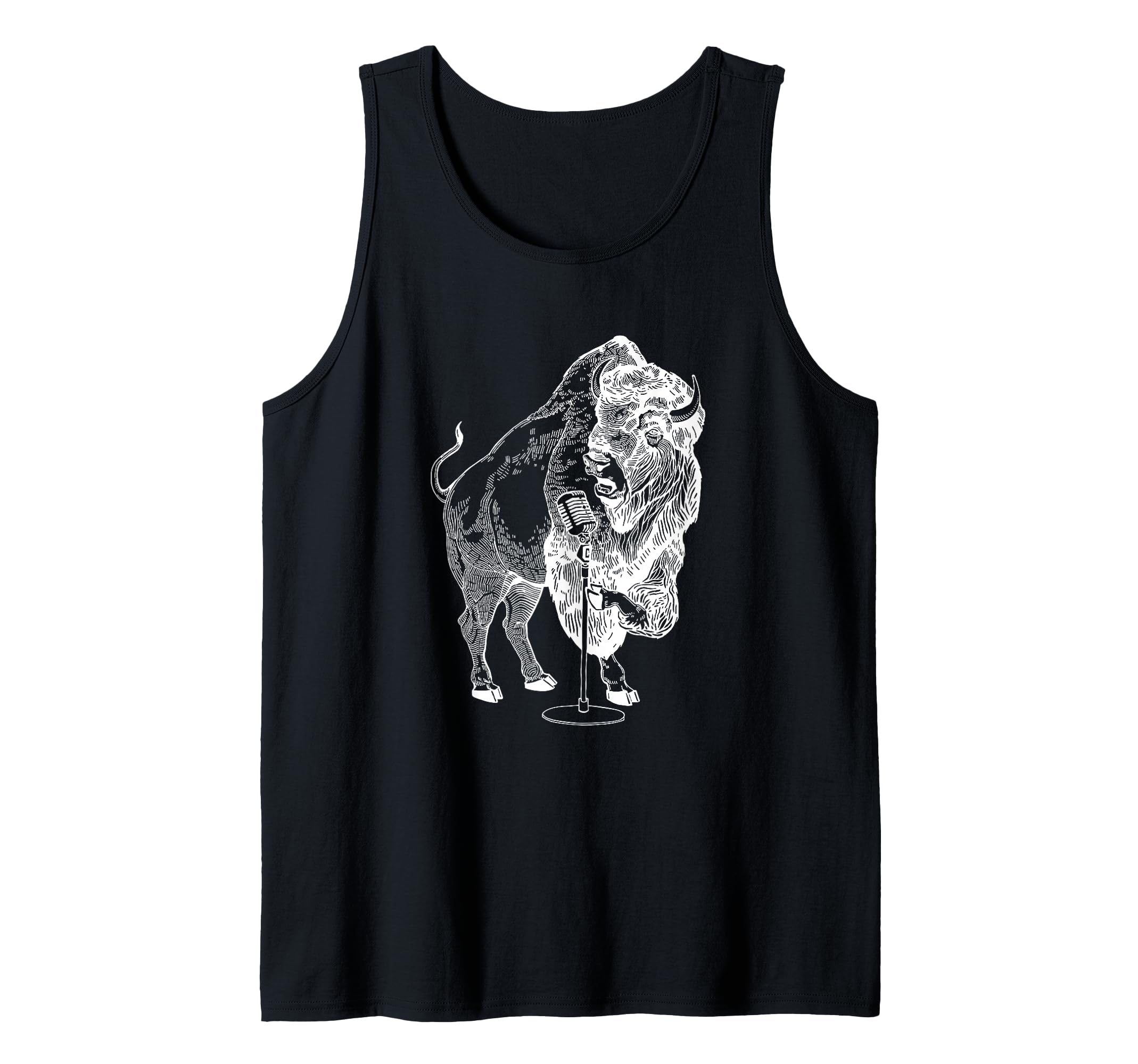 Bison Singing Karaoke Funny Buffalo Vocalist Rock Musician Tank Top
