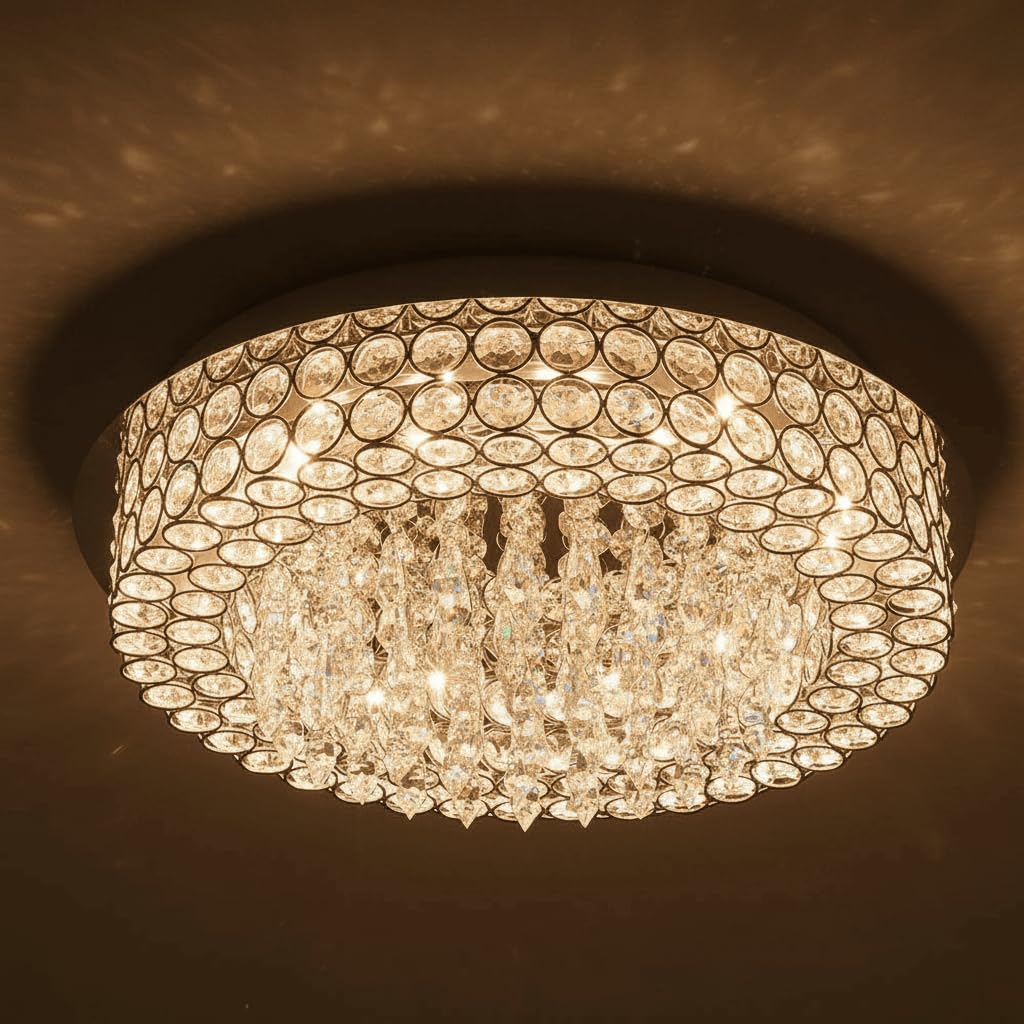 LED Ceiling Light Crystal Chandelier Jhoomer Lighting Fixture Modern Pendant Lamp for Living & Dining Room Bedroom (63 watts, Stainless Steel) (Chrome, 13 Inch, Warm White)-image-44
