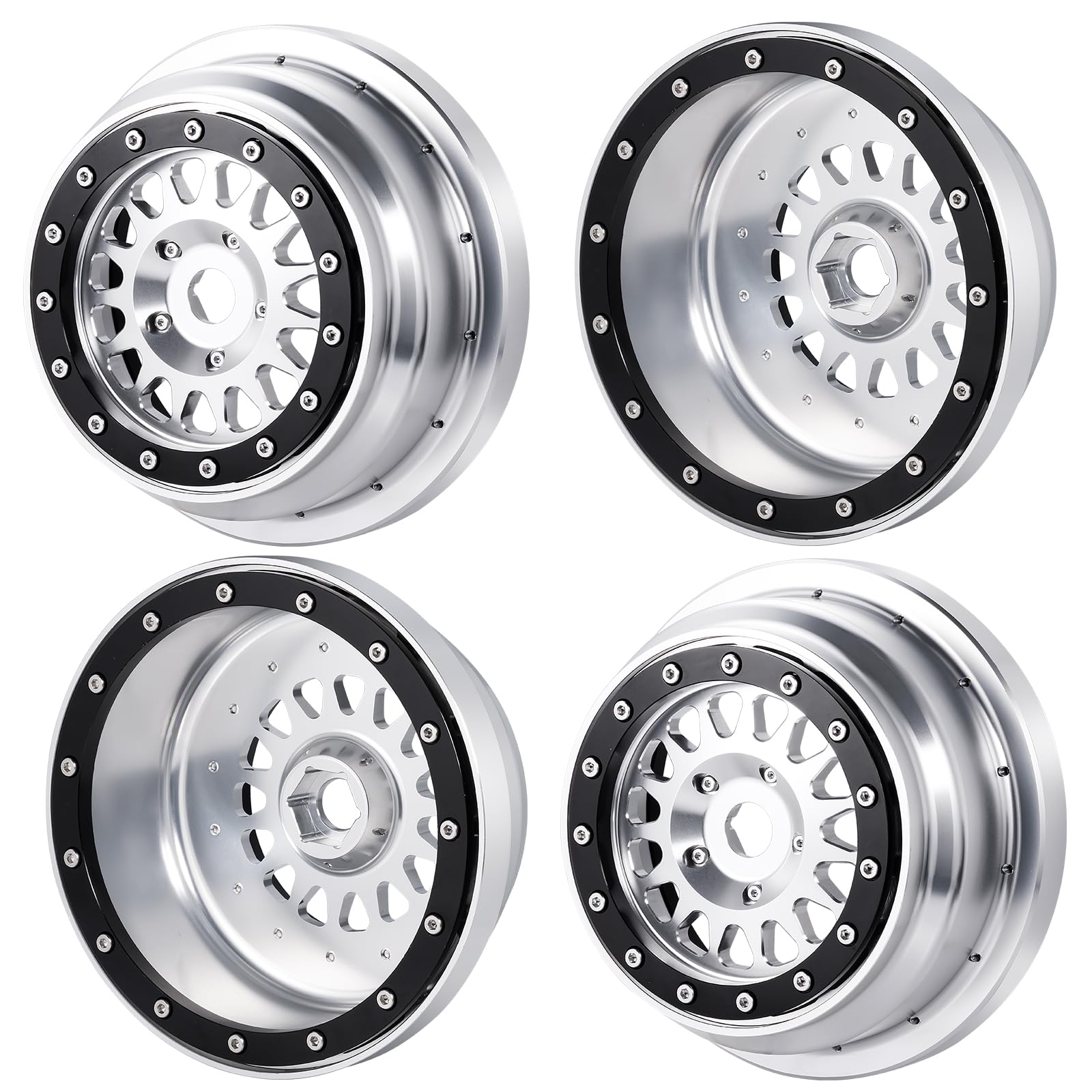 MORFUM 4PCS Aluminium Beadlock Wheels 1/6 RC Wheel Hubs Rims CNC Beadlock Wheel Rims Wheel Hubs Compatible with Losi 1/6 Super Baja Rey 2.0 RC Crawler Car Upgrades