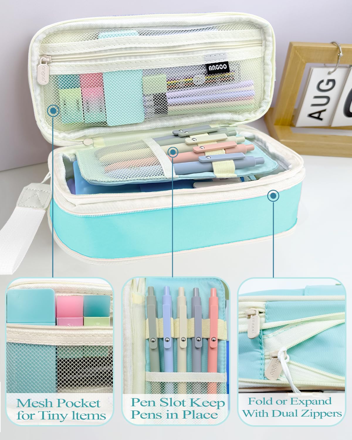 Set di articoli per la scuola estetica, 54 pezzi, con astuccio, 12 evidenziatori, 5 penne gel nere e 6 colorate, penna a sfera 6 in 1, 5 matite meccaniche da 0,5-2,0 mm, per articoli essenziali per il