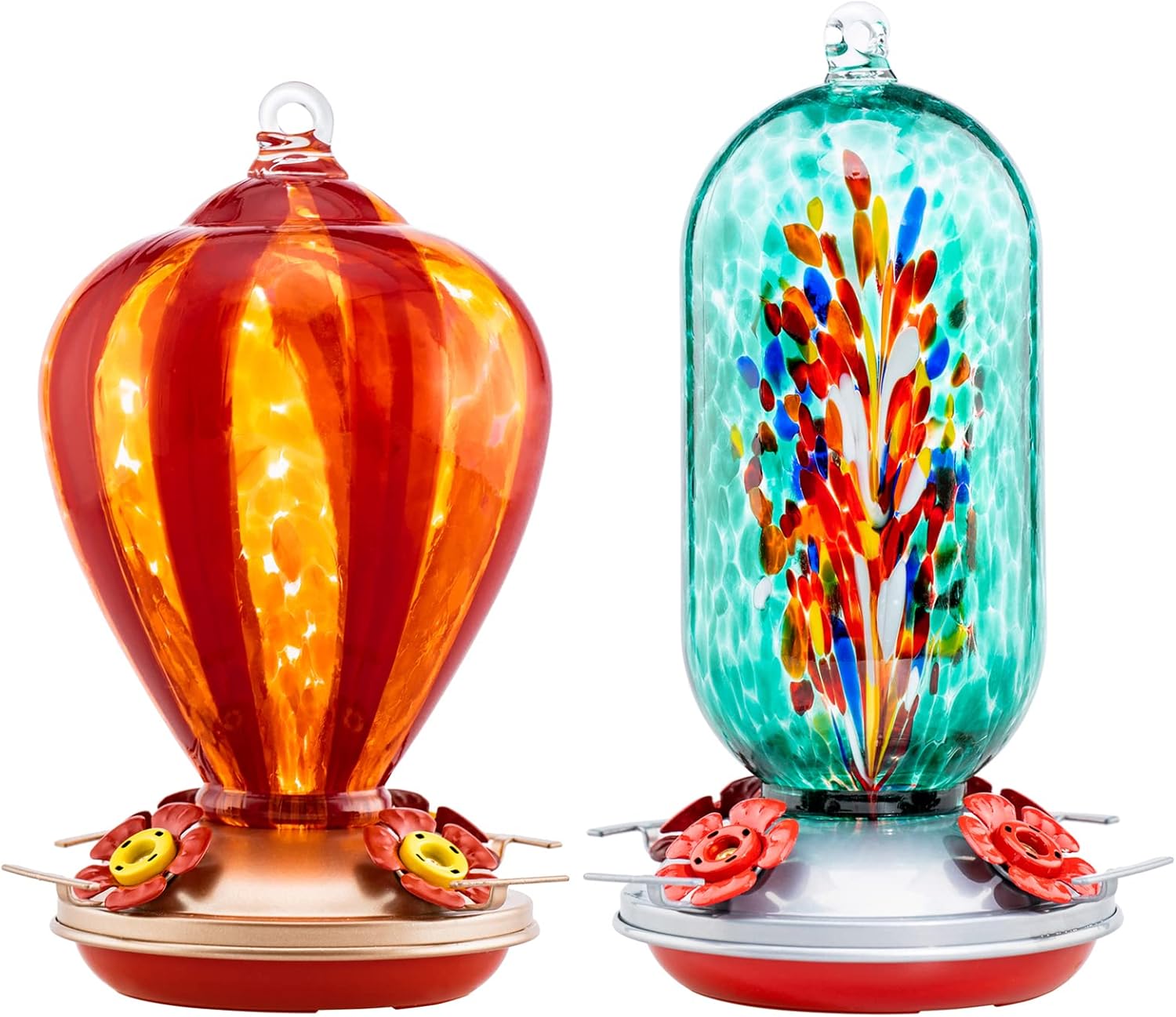 LaElvish Garden 2 Pack Hummingbird Feeders, Hand Blown