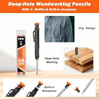 VNW 12inch Zinc Alloy Combination Square and 7inch Aluminum Rafter Square Set with Carpenter Pencil,Heavy Duty Carpenter Tools for Woodworking and Home DIY