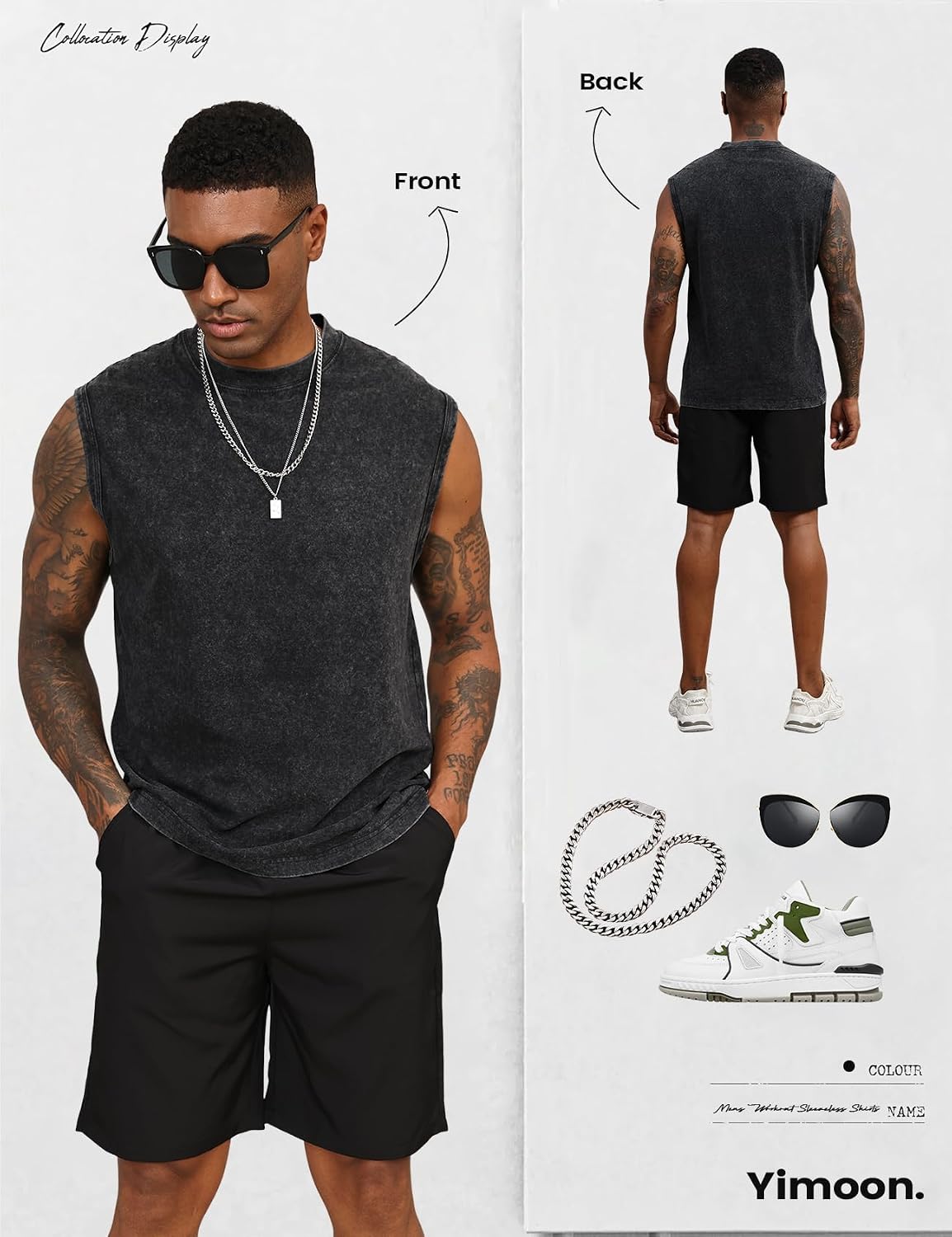 Yimoon Mens Tank Tops Workout Sleeveless Shirts Acid Wash Cotton Tees Loose Gym Muscle Shirts