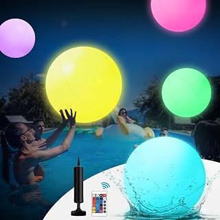 Pool Toys, 5 Packs Light Up Beach Balls, 16" LED Glow in The Dark Beach Balls with 16 Colors Lights and 5 Light Modes,with Remote Control for Adults Outdoor Pool Party Games