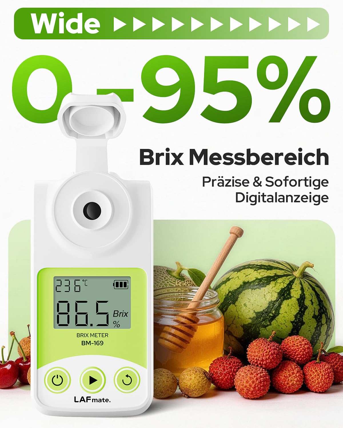 Digital Brix Refractometer 0-95% LAFMATE Brix Mater for Honey Maple Syrup, Sugar Refractometer with ATC for Winemaking Homebrewing