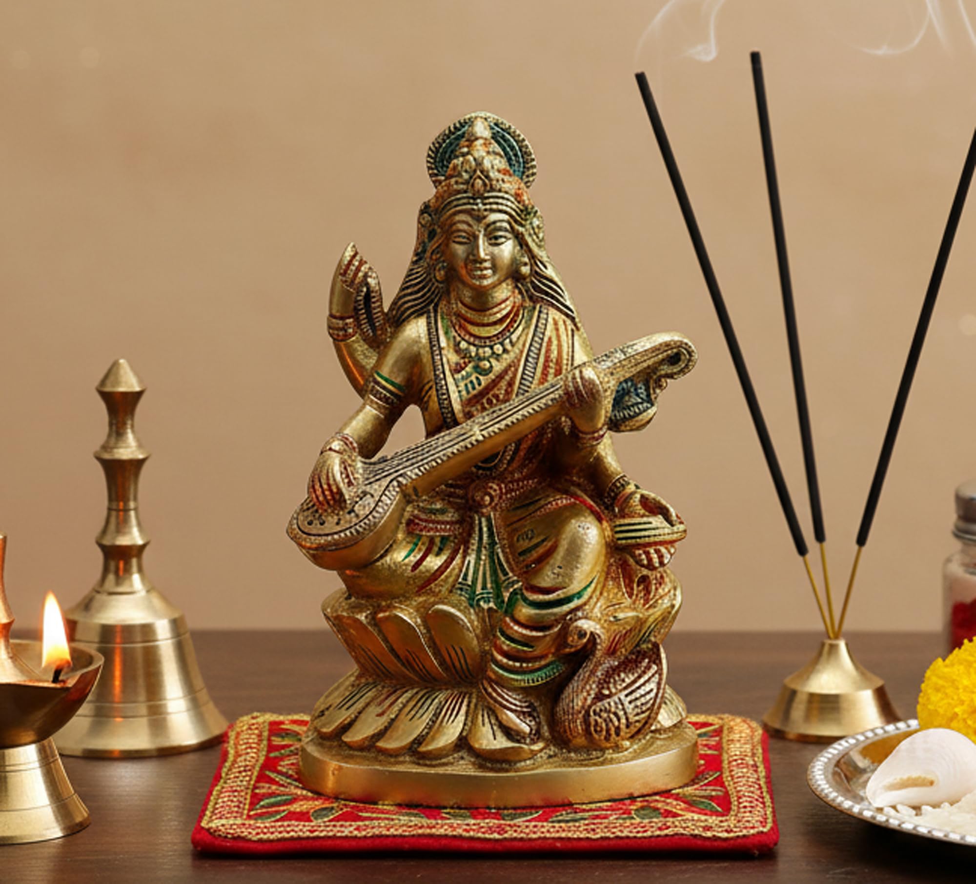 ESPLANADE Saraswati Maa Murti Idol Statue Sculpture (6 Inch)