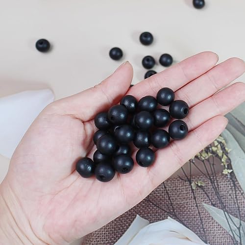 Miniatura 4 de ZH158 - 400 cuentas de madera pintadas en negro de 0.472 in, pulsera espacial redonda para hacer llaveros, manualidades de bricolaje, fabricación de