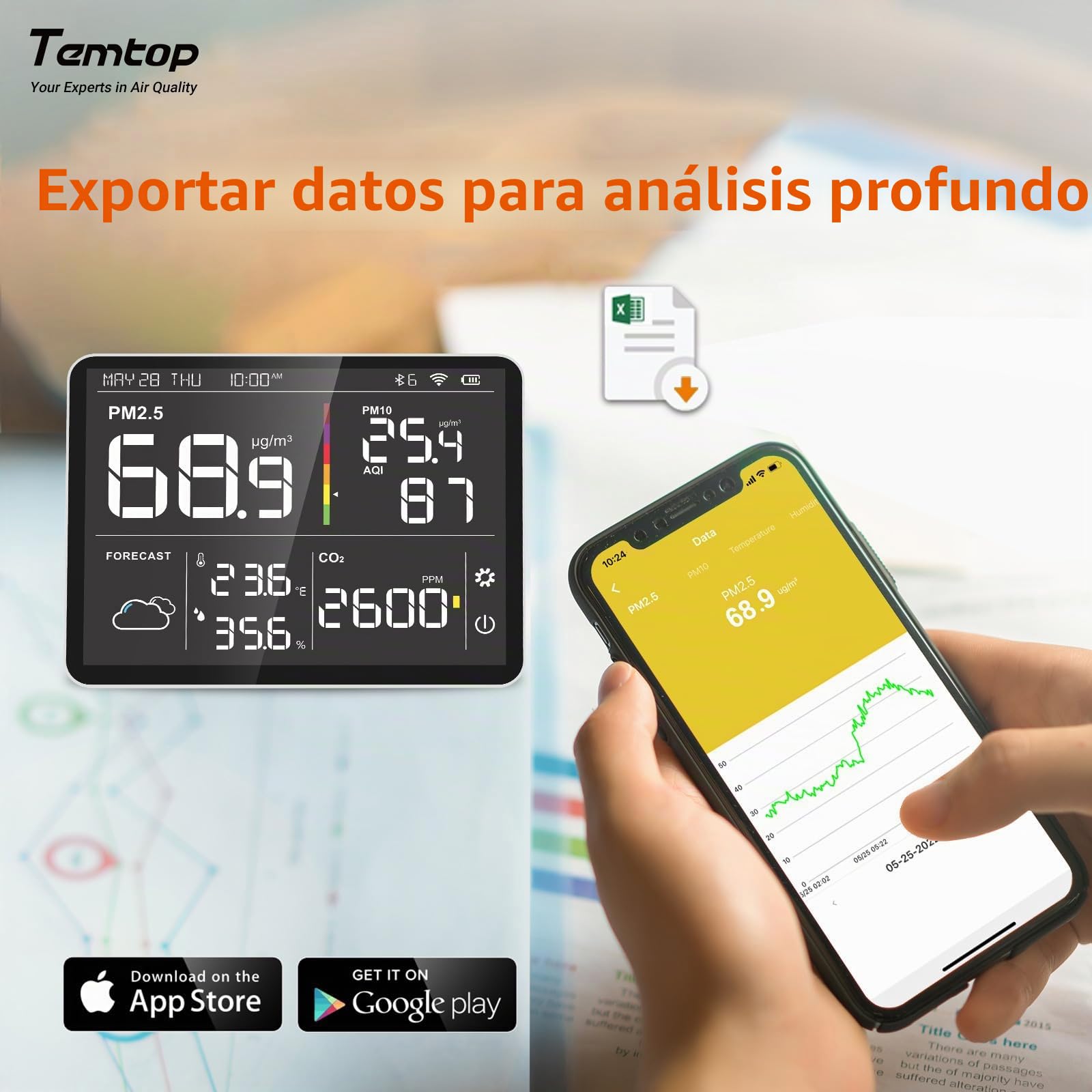 Temtop M100-UP - Medidor de calidad del aire y estación meteorológica con