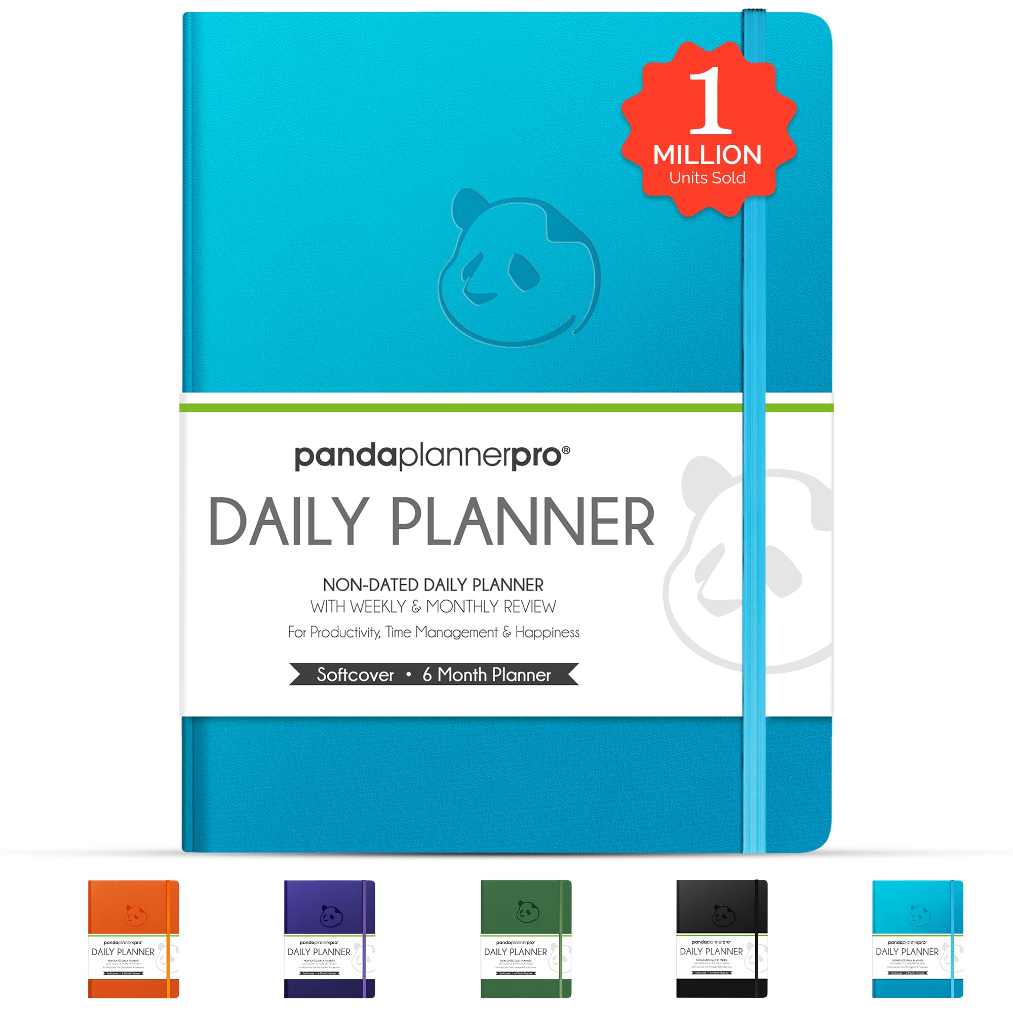 Panda Planner Pro - Best Daily Planner for Happiness & Productivity - 8.5 x 11" Softcover - Undated Day - Guaranteed to Get You Organized - Gratitude & Goals Journal (Cyan)