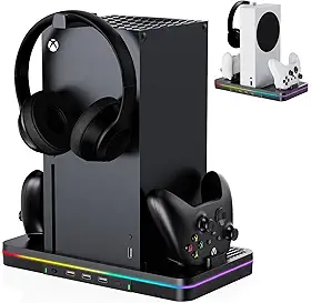 Cooling Charging Stand for Xbox Series X/S with 2 Headset Stand, Luckit Vertical Dual Controller Charger Station Dock Accessories with Cooling Fan, Fast Charging Station with 3 HUB USB Ports