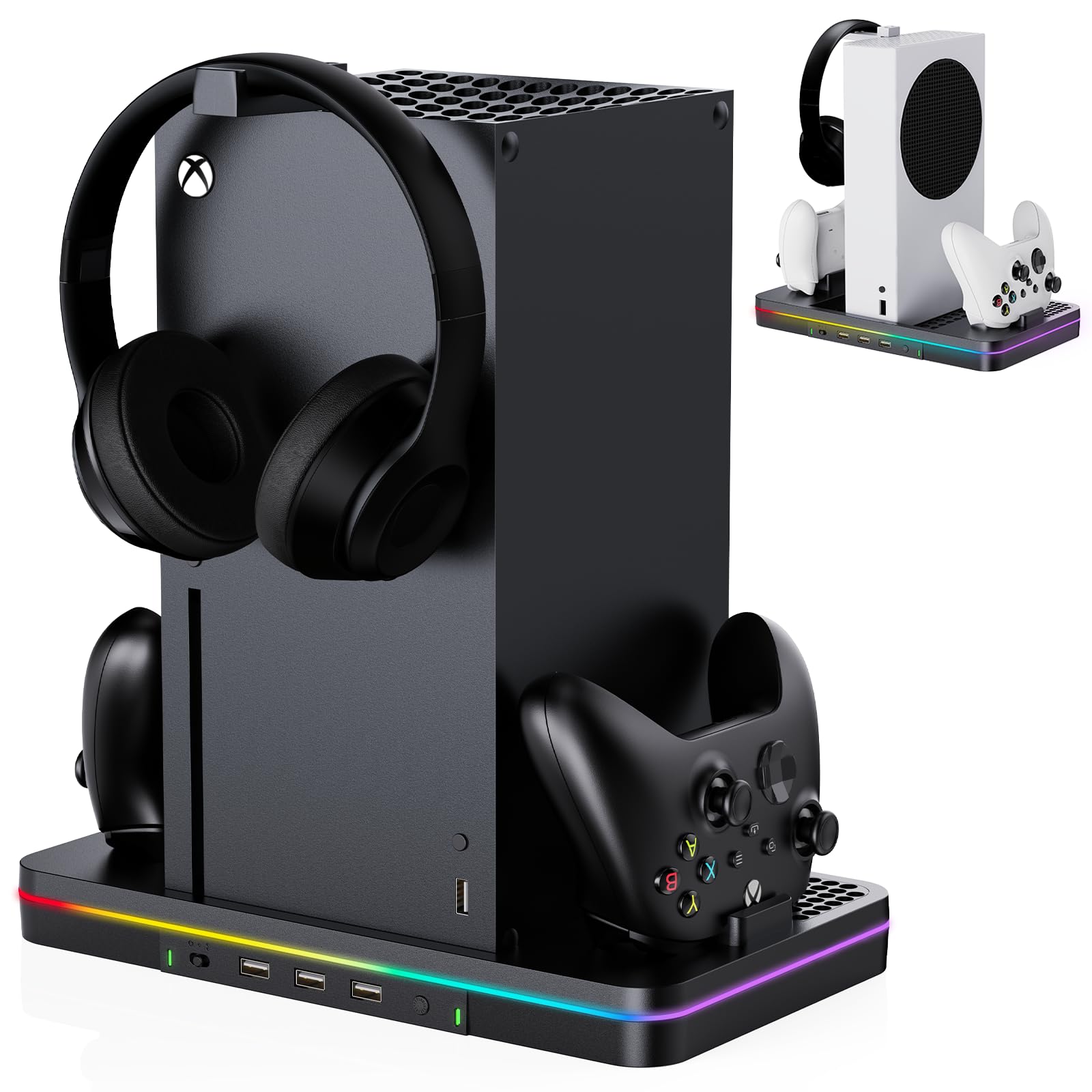 Cooling Charging Stand for Xbox Series X S with 2 Headset Stand Luckit Vertical Dual Controller Charger Station