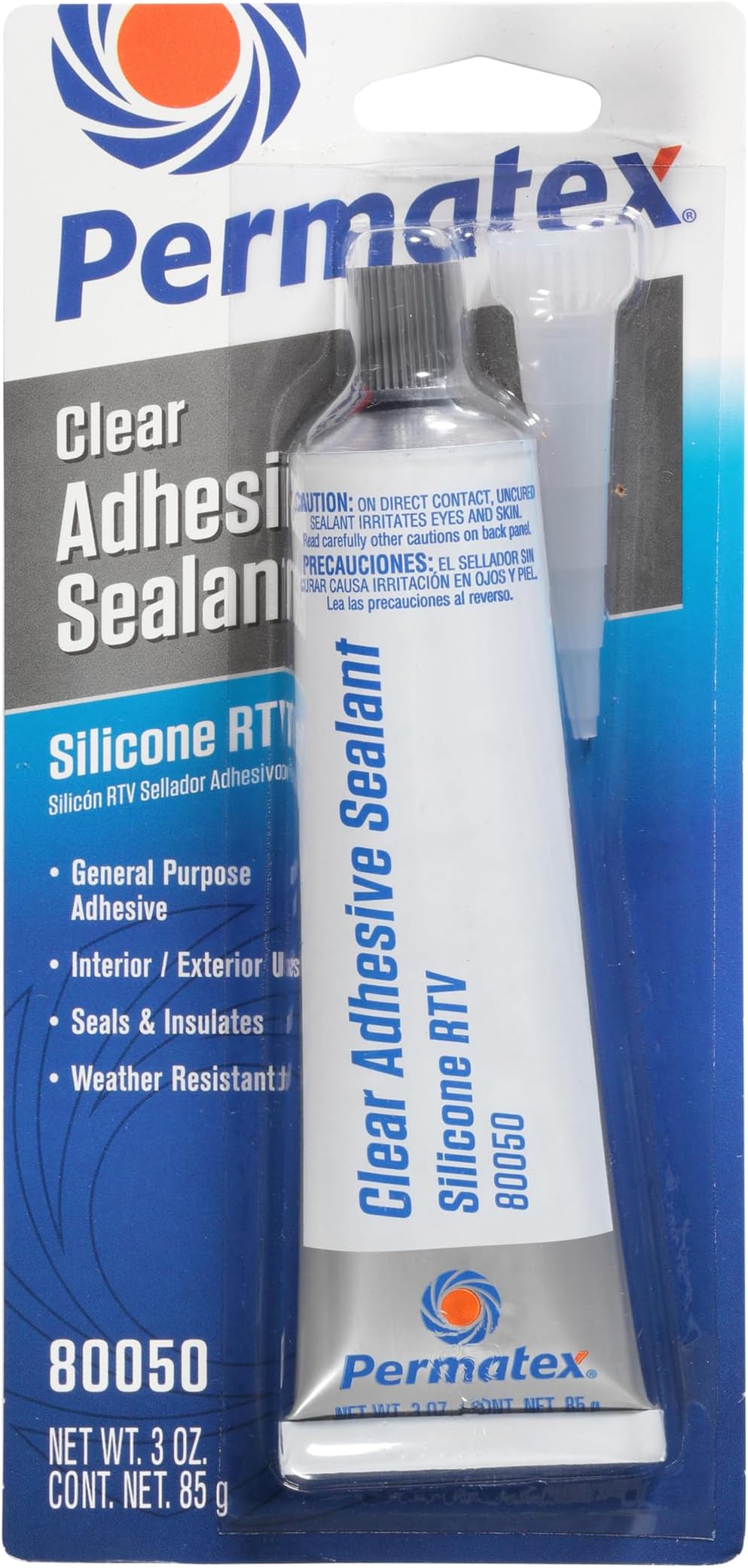 80050-12PK Clear RTV Silicone Adhesive Sealant, 3 oz. (Pack of 12)