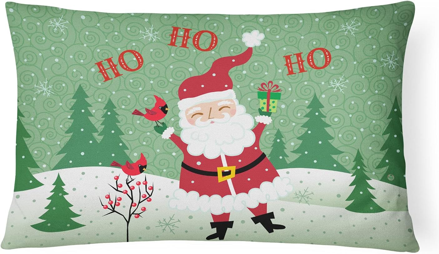 Caroline's Treasures VHA3016PW1216 Merry Christmas Santa Claus Ho Ho Ho Canvas Fabric Decorative Pillow Machine Washable, Indoor Outdoor Decorative Pillow for Couch, Bed or Patio, 12HX16W