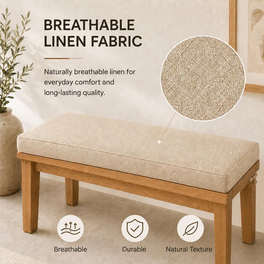 AEHO Cuscino per Panca in Lino, Schiuma 5cm Cuscino Lungo per Veranda, Pratico Cuscino Mobili Interni E Copri Seduta Divano per Soggiorno Elegante,Beige,80x40x5cm