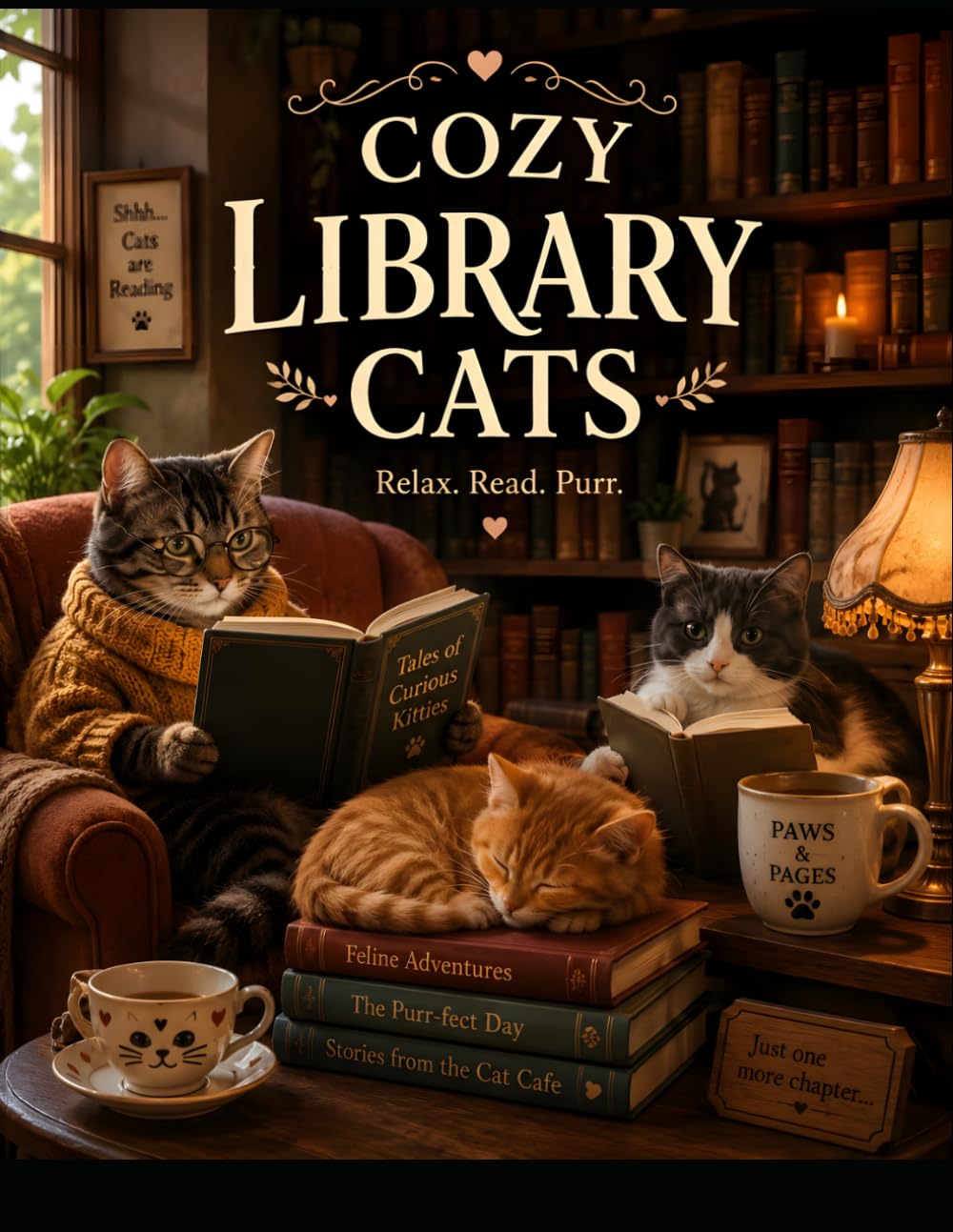 Cozy Library Cats Coloring Book: Relaxing Scenes of Curious Cats, Bookshelves, Reading Nooks, and Literary Adventures for Stress Relief and Creative Fun (Cozy Cats Coloring Book Collection)
