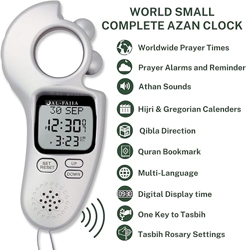 Miniatura 3 de AL-FAJIA Contador digital Tasbih digital con recordatorio de sonido islámico y recordatorio, reloj Azan completo para Estados Unidos y en todo el