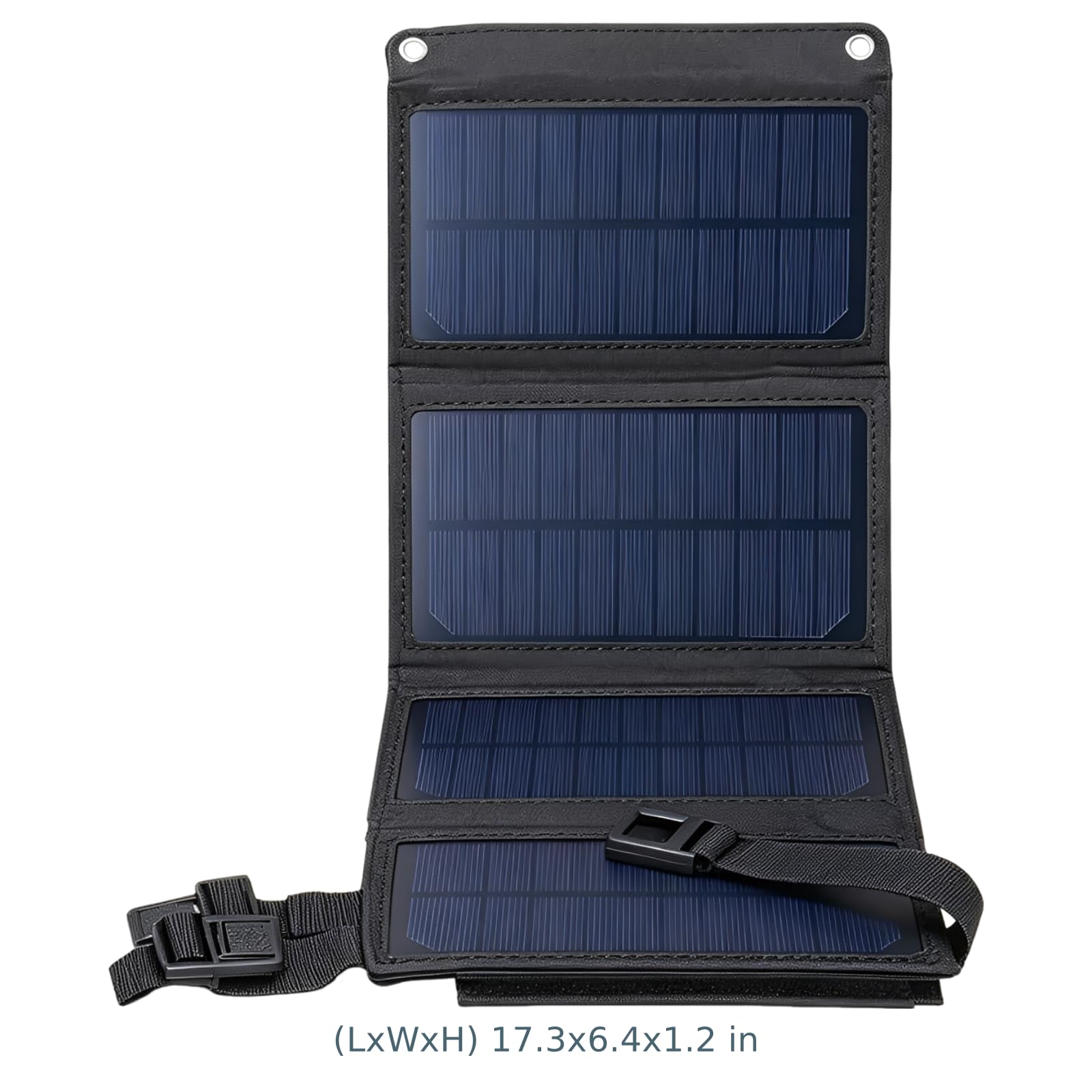 Przenośna składana ładowarka USB o mocy 20 W, zasilanie telefonu zewnętrznego 5 V, konstrukcja czterokrotna, czarna tkanina, silikon, wodoodporna, pyłoszczelna, 44 x 16,31 x 0,30 cm po rozłożeniu