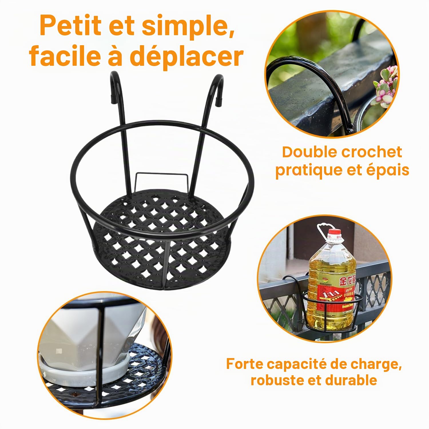 3 Pièces Support Pot De Fleur Extérieur, Pot Plante Garde Corps Suspendu Clôture, Support Fleurs Rond Crochet, Paniers De Fleurs Suspendus en Fer, Convient pour Balcon, Jardiniere, Clôture