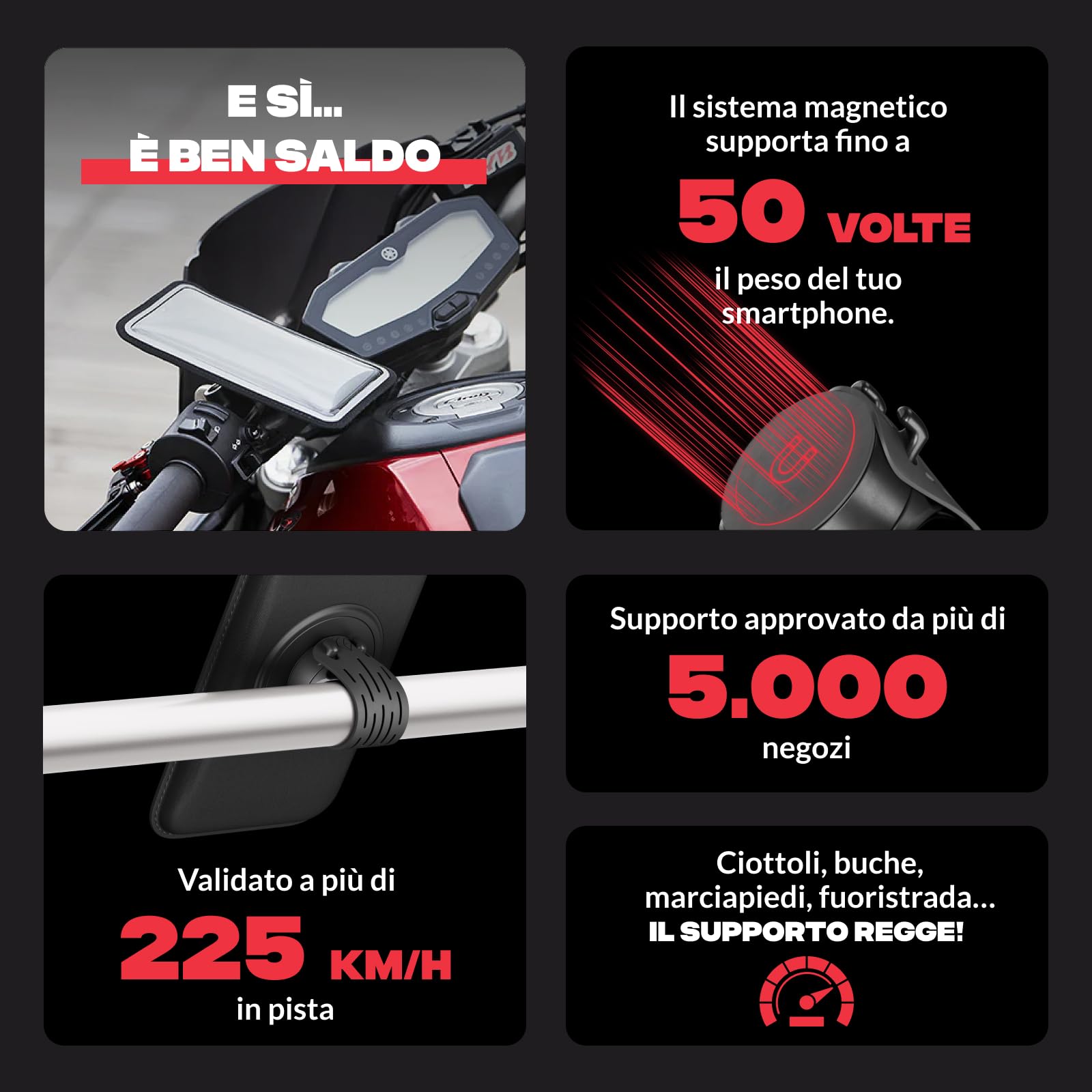Shapeheart - Supporto magnetico per telefono da moto Pro, antivibrazione, supporto impermeabile per manubrio moto, orientamento a 360°