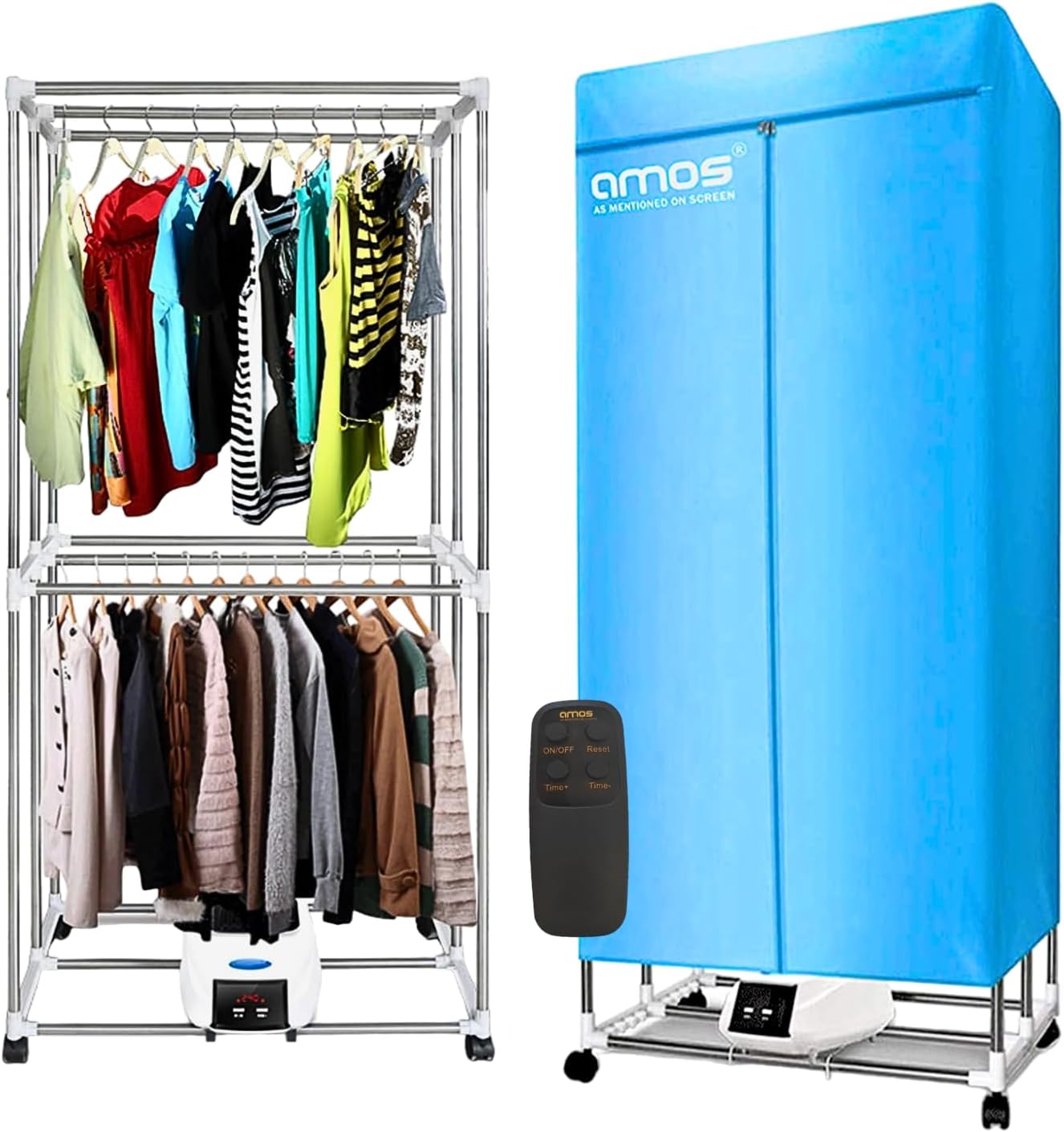 Eezy-Dry Indoor Electric Clothes Airer 1300W Heated Drying Rack with Cover, 15kg (25 Items), Stainless Steel Energy-Efficient Laundry Dryer, Blue, Includes 2x6-Peg Sock Airers Foldable, Portable