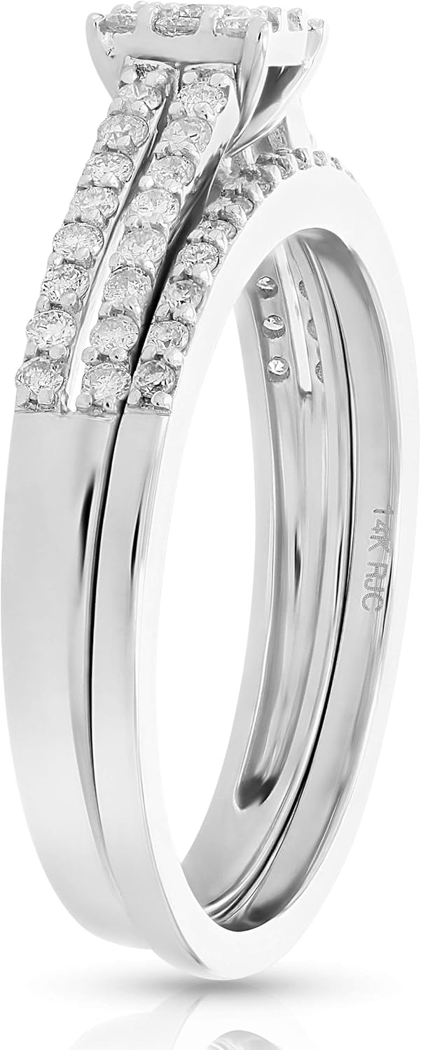 VIR JEWELS 1/2 cttw Diamond Cluster Wedding Engagement Ring Set 14K White Gold Bridal - Image 2