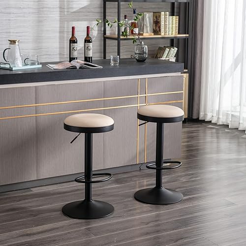 Miniatura 7 de Taburetes de bar sin espalda, juego de 4 taburetes de bar redondos ajustables para encimera de cocina, taburete giratorio de altura de barra, silla