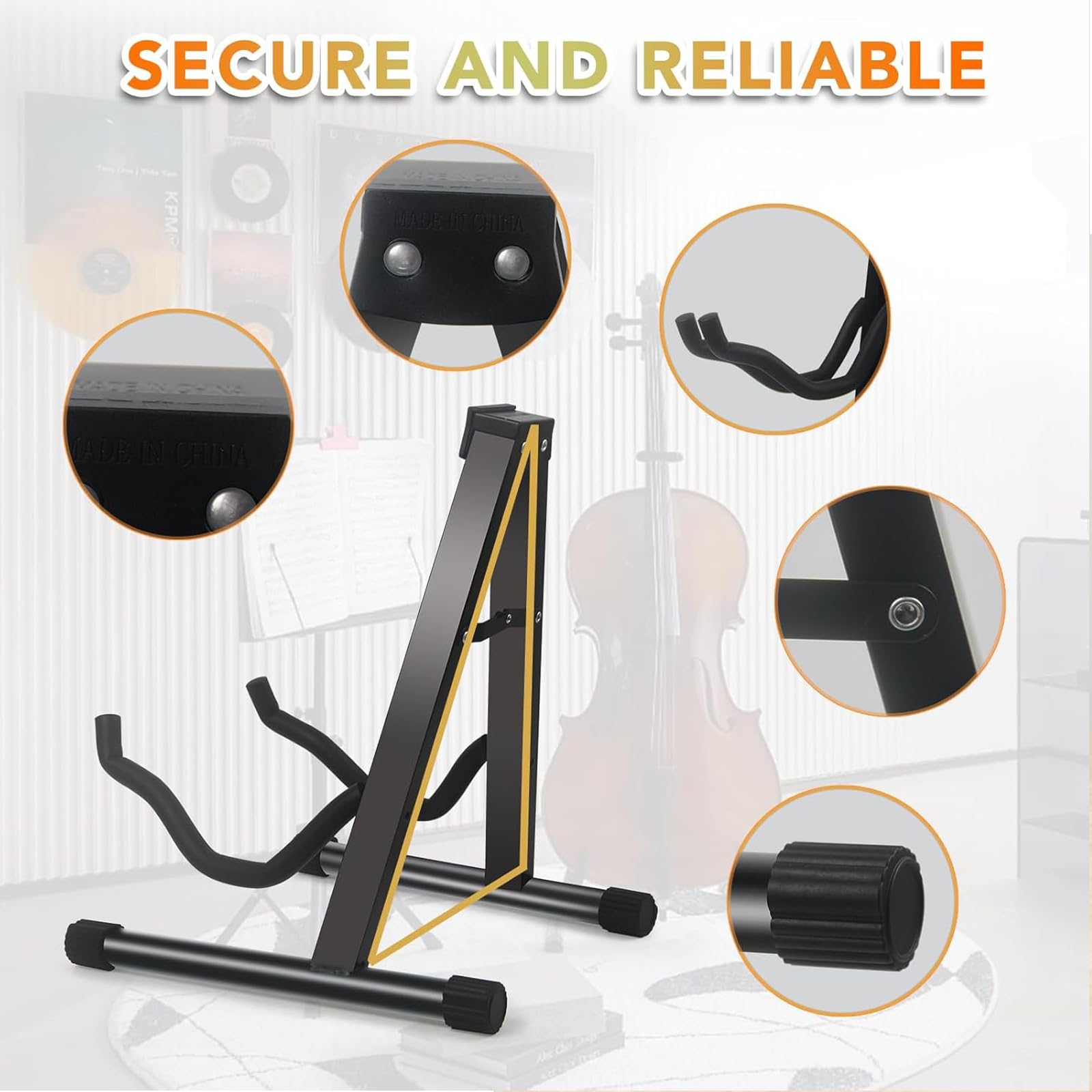 LMSAWK Acoustic Electric Bass Stand A, Electric Bass Travel Classic Guitar Stand, Universal Folding A-Frame Guitar Stand - Image 4