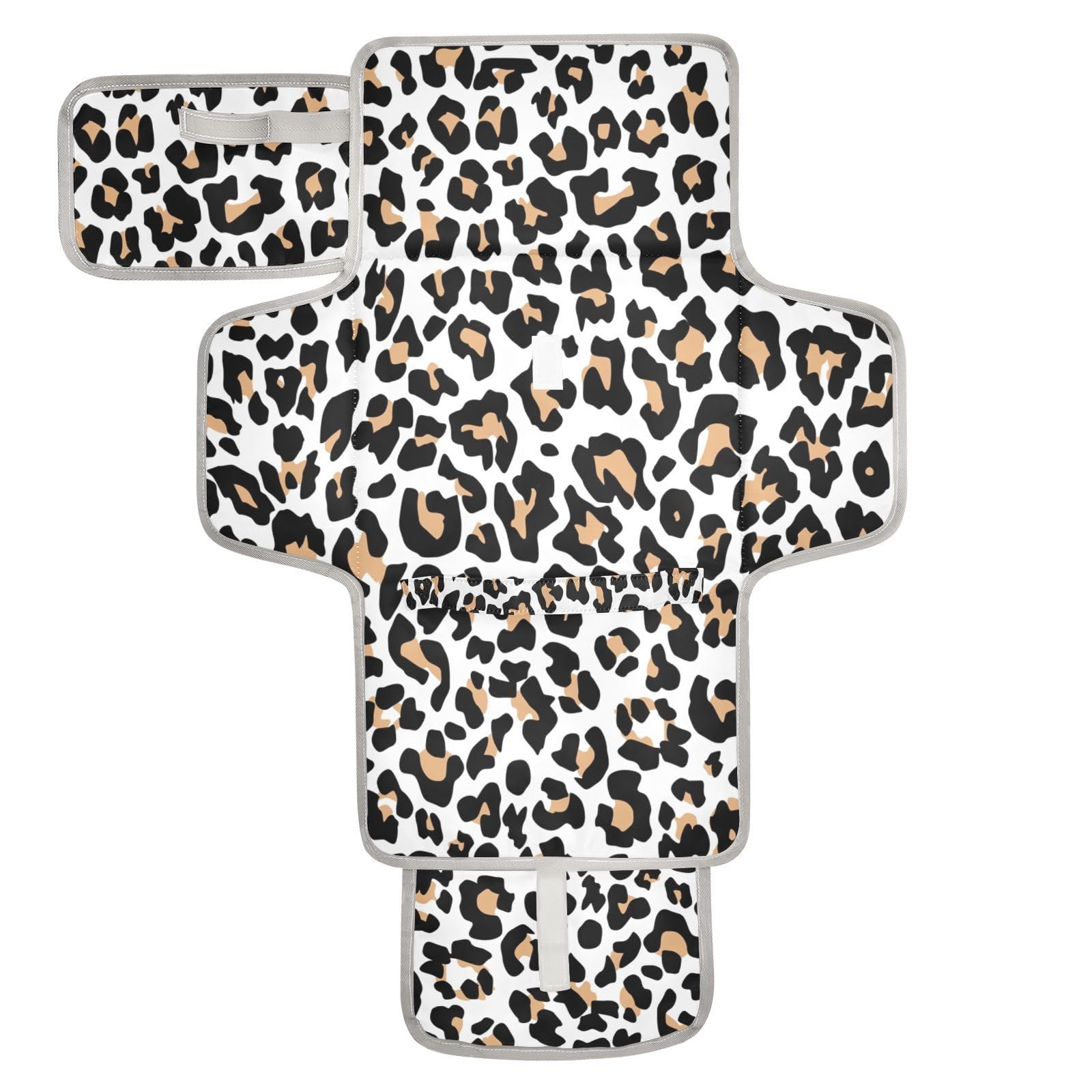 OTVEE Portable Changing Pad Leopard Fur Print Animal Skin Diaper Changing Pad for Baby Foldable Changing Mat with Built-in Pillow