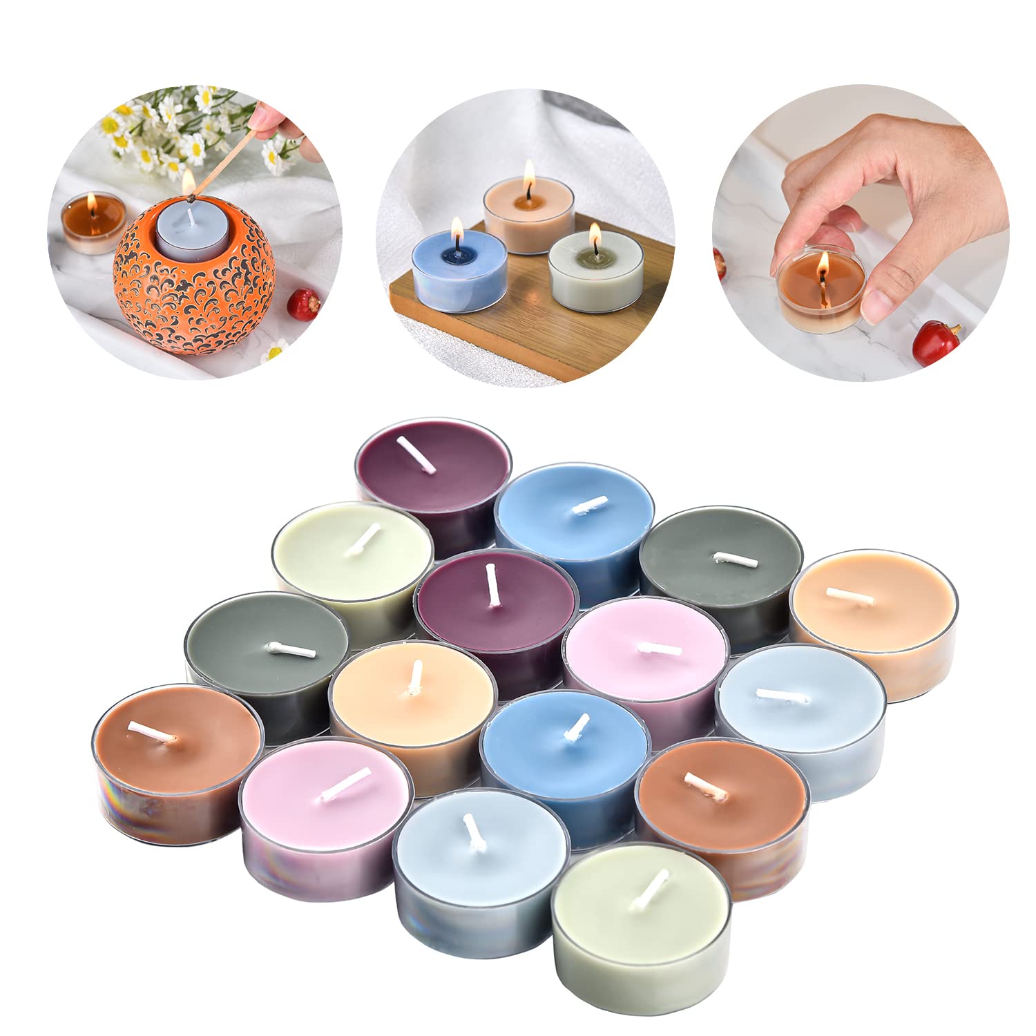 Sungmor Scented Tea Lights Candles - 16pcs Scented Candles in Clear Cups, Variety Pack - Long Lasting & Smokeless Soywax Tealight Candles - Small Votive Candle for Wedding, Parties, Festival