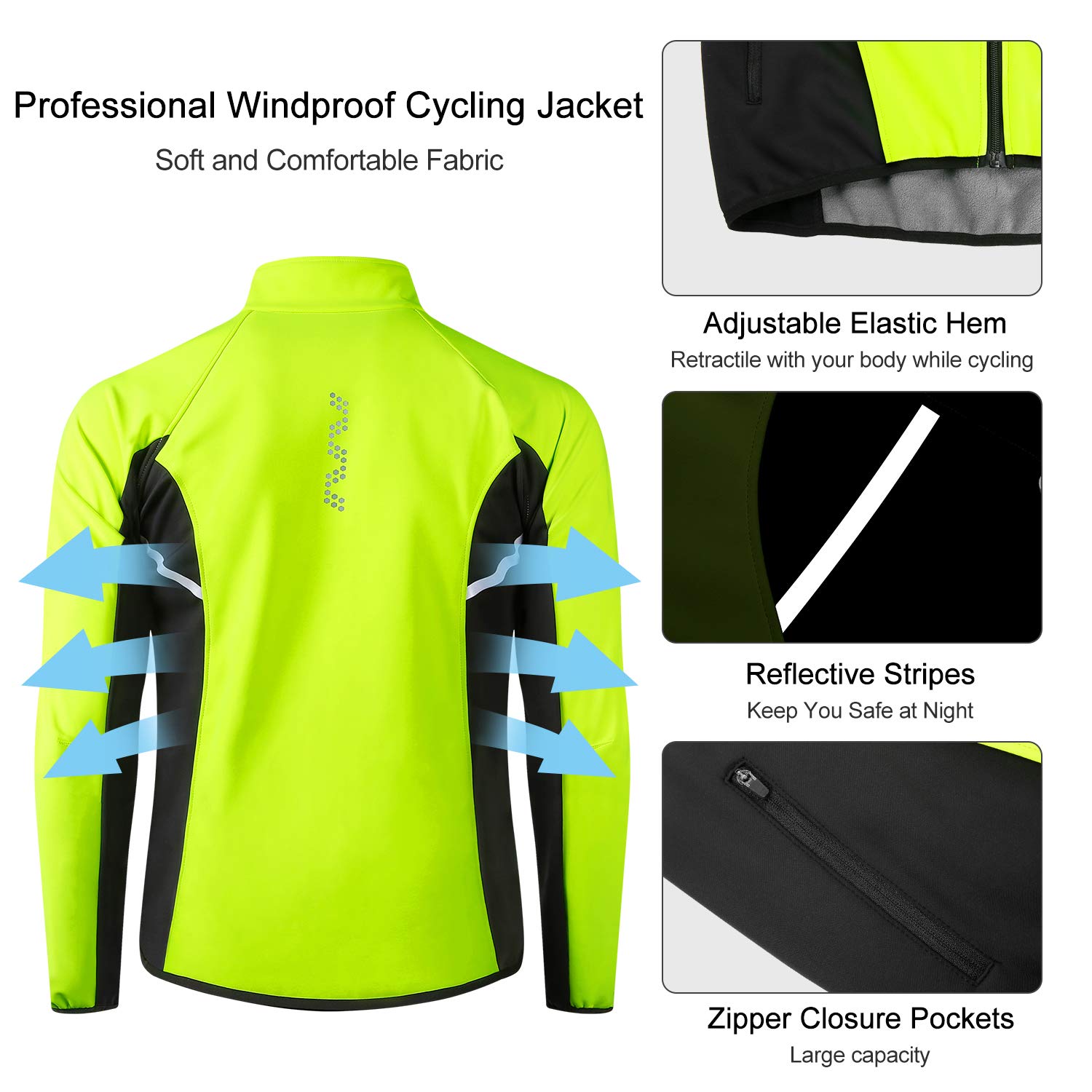 LAMEDA Chaqueta Ciclismo Invierno Impermeable Hombre Cortavientos Softshell Térmica BK-S