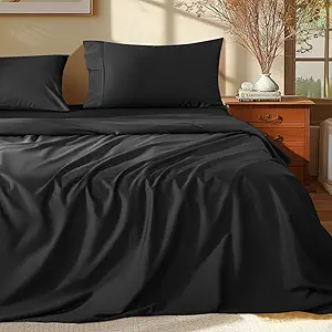 Shilucheng 100% Egyptian Cotton Sheets Set - 1000 Thread Count,Luxury Cotton Bed Sheets,Breathable & Cooling Bedding and Pillow Cases, 16 Inch Deep Pocket - 4 Piece (Black, Full)
