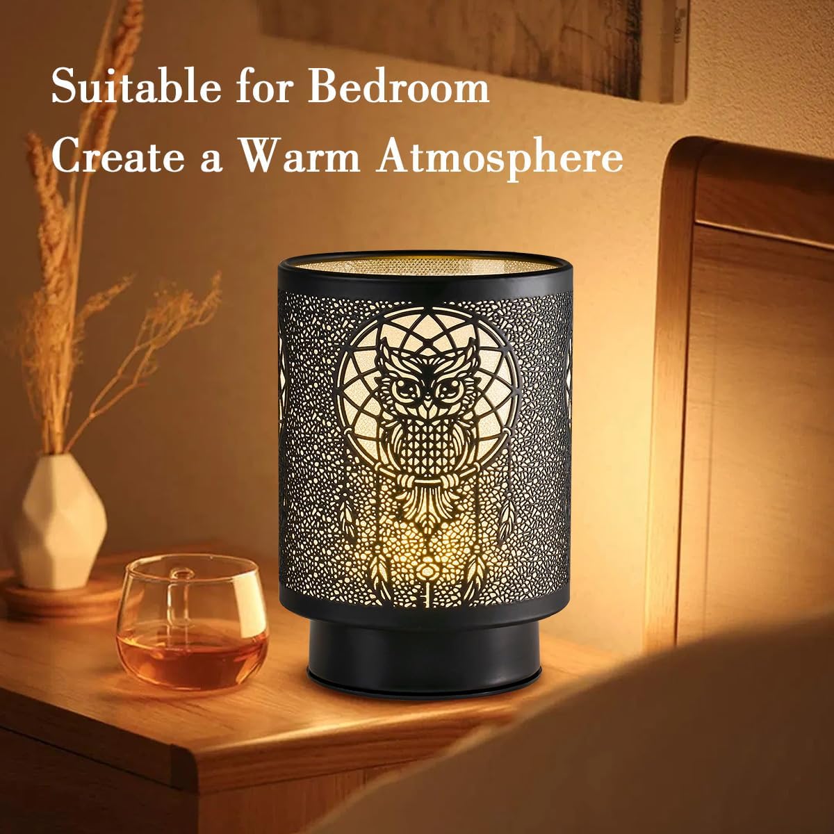 Battery Operated Lamp With Timer, Glass Cordless for Power Outage, Decorative Small Accent for Area No Plug, Battery Powered for Corner/Entryway/Stairway/Bathroom/Fireplace (Owl)