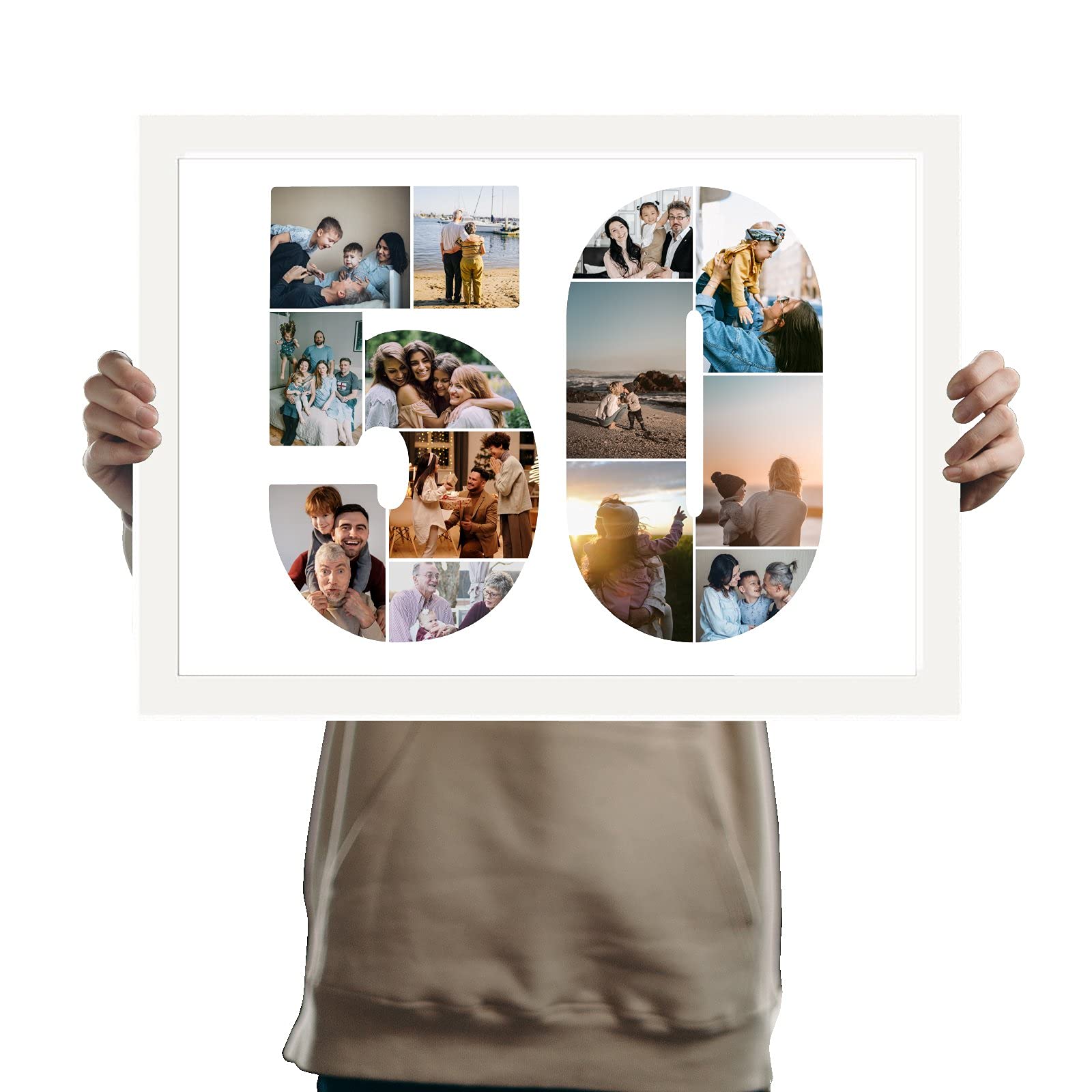 You Personalise 50th Birthday Personalised Photo Collage Framed White A3