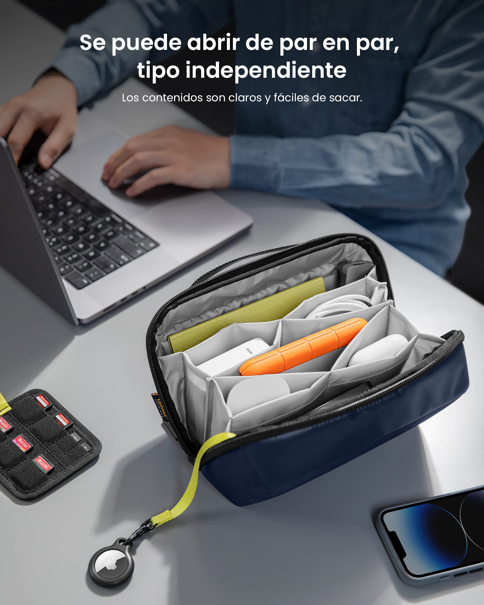 tomtoc Bolsa para Organizar Cable, Organizadora de Accesorios Electrónicos para MacBook Adaptador, Ratón, Cable, Hub, Power Bank, USB Stick, Fuente de Alimentación, Cargador, Disco Duro