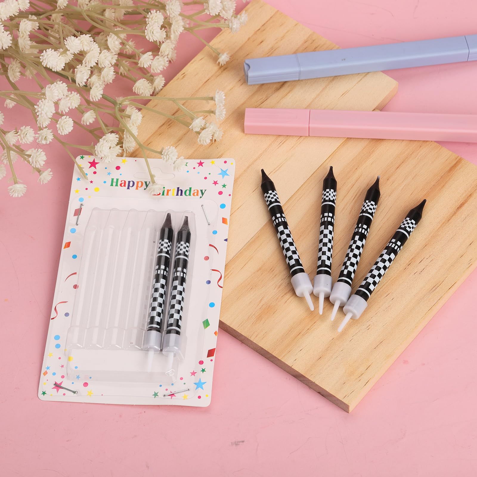 13 Pcs Racing Cars Themed Birthday Candles Black And White Checkered