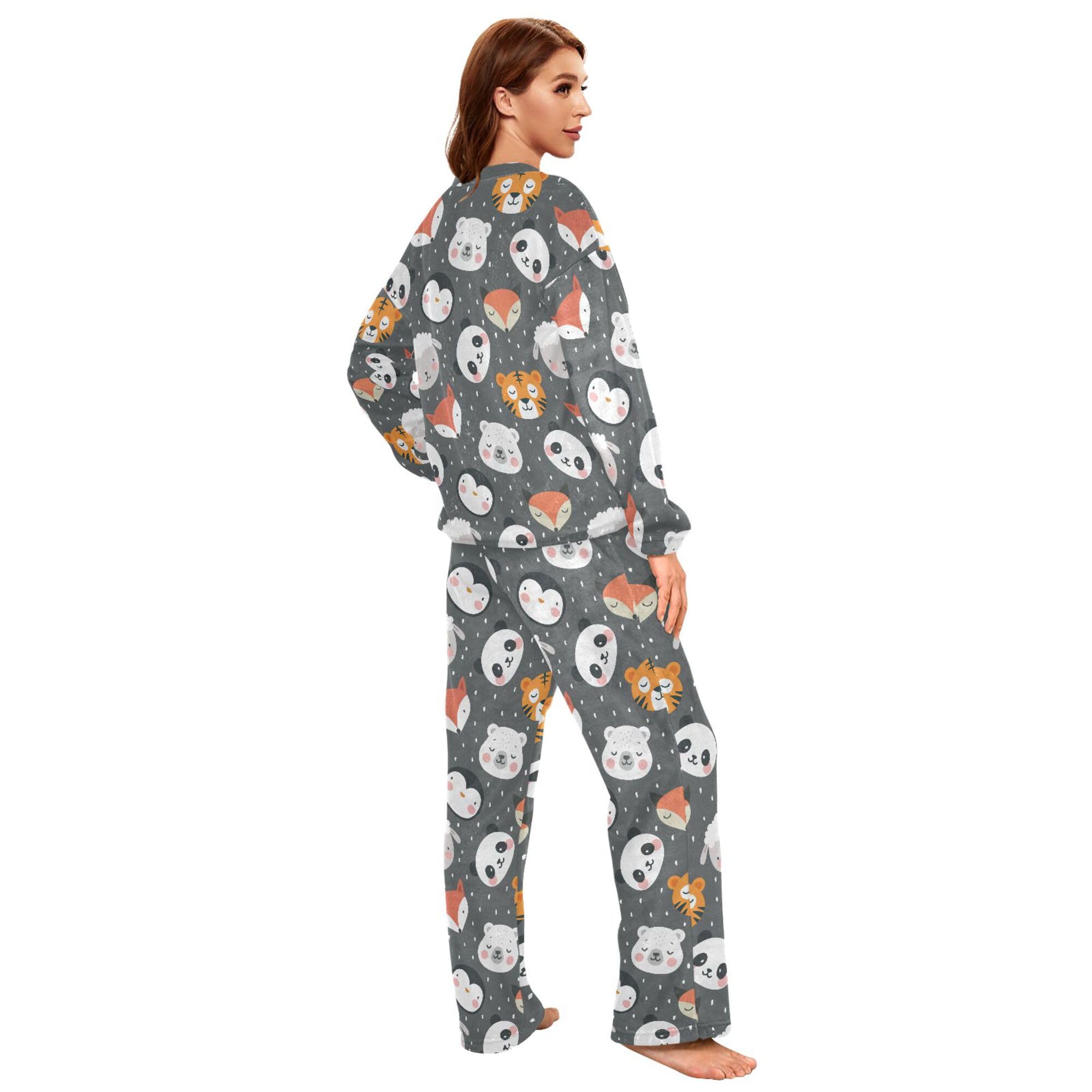 ALAZA Pigiama da donna in pile carino api volanti da donna a maniche lunghe loungewear due pezzi pigiameria da notte pigiama termico super morbido set pigiama, S