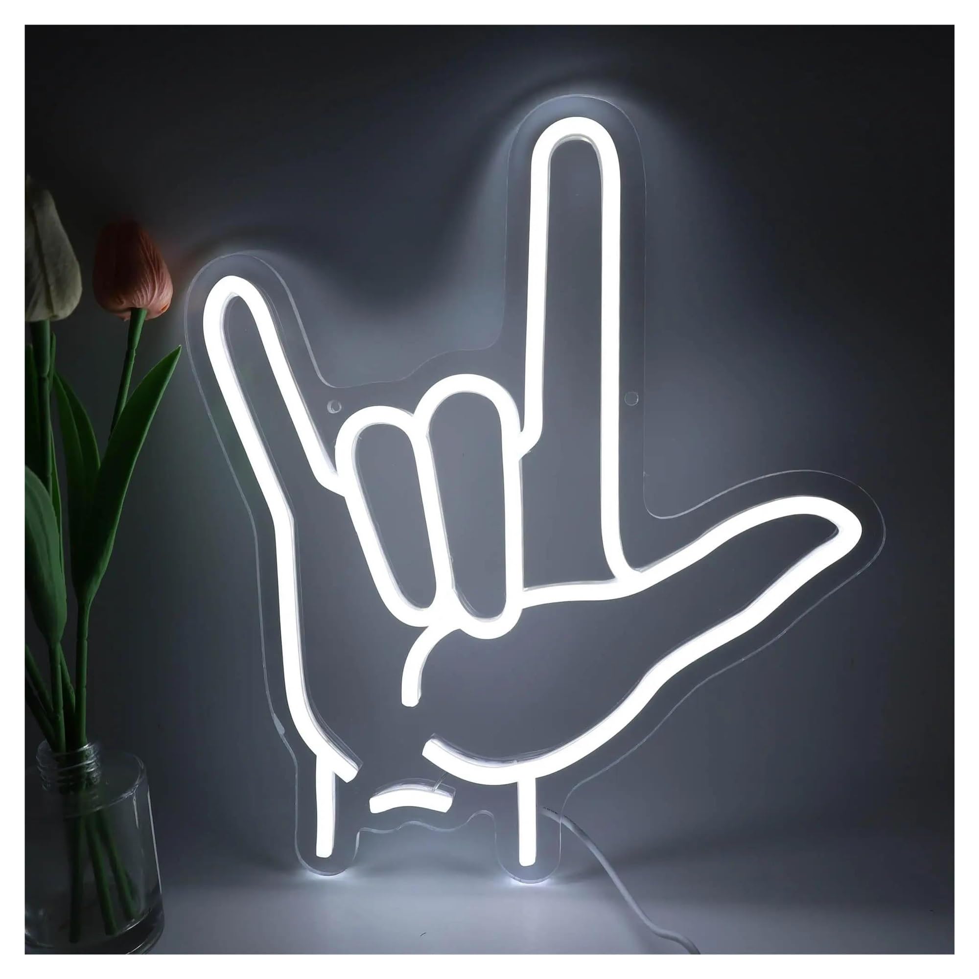 LEMST Sign Lamp Love You Gesture Neon Sign, for Valentine's Day, Bedroom and Romantic Scene Decoration 36.6x31cm