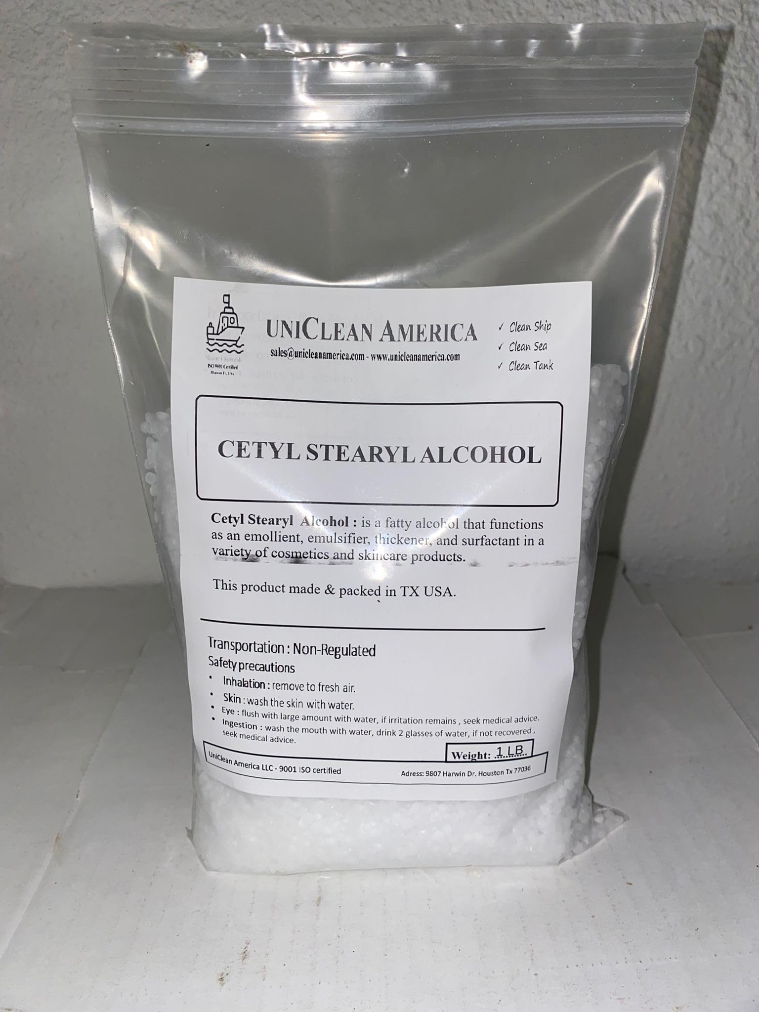 Cetyl Stearyl Alcohol - High Purity - for Industrial & Beauty Use – Made in USA – Weight 1lb
