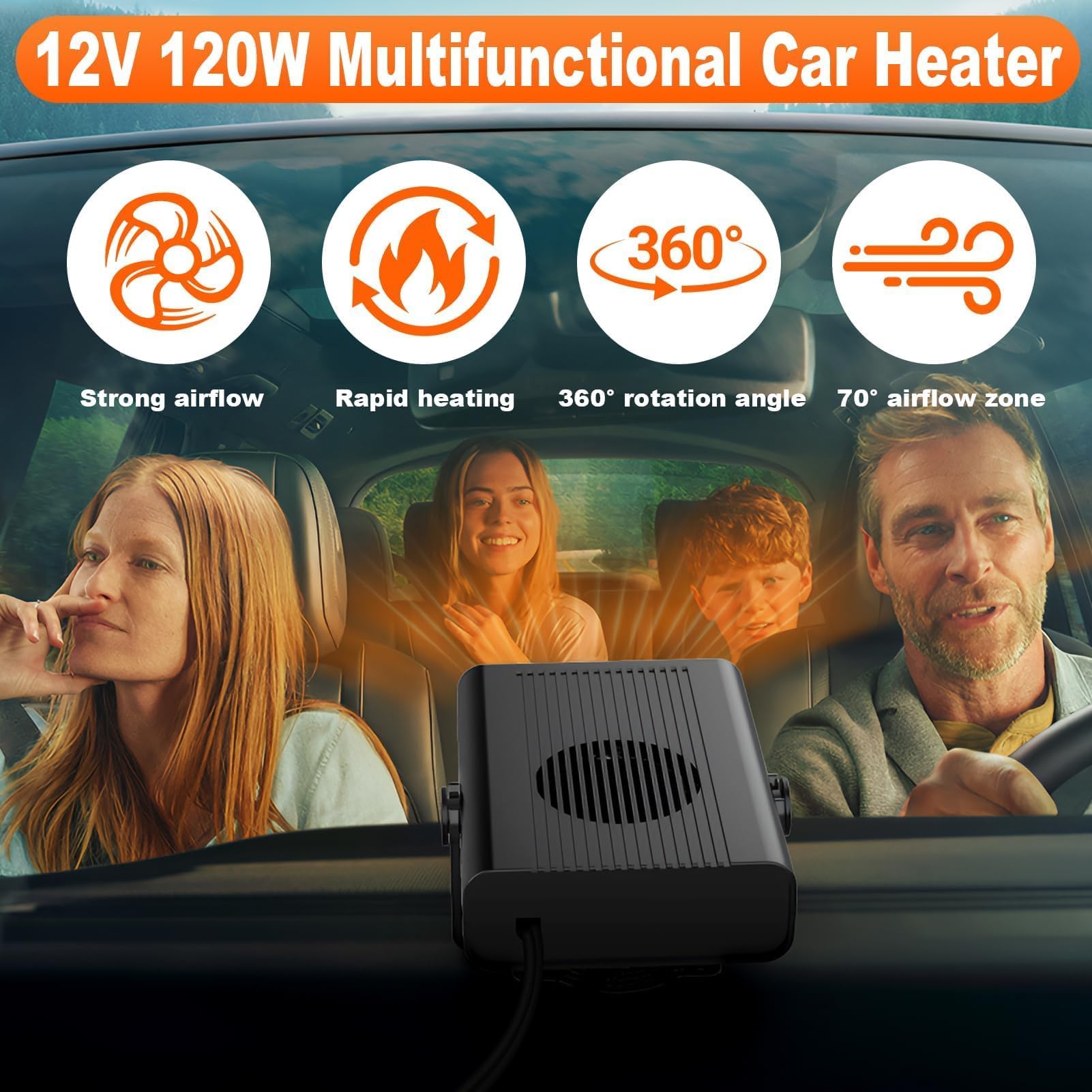 Riscaldatore Per Auto 12V 150W Portatile – Sbrinatore E Ventilatore 2 In 1 Con Rotazione 360°, Per Inverno Ed Estate