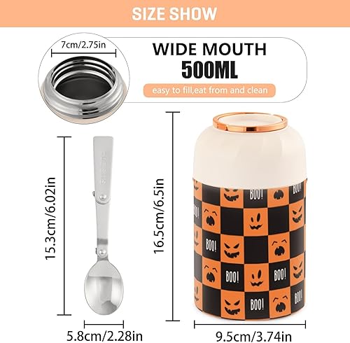 Miniatura 3 de Faces Halloween - Recipientes de comida aislados para niños y mujeres con cuchara de 17 onzas  16.9 fl oz, recipientes para almuerzo de acero