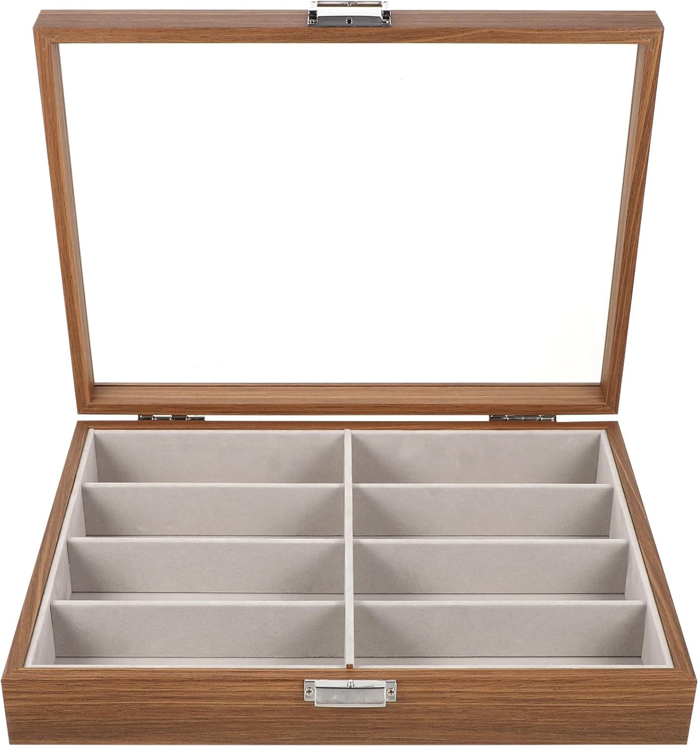 Abaodam Wooden Eyeglass Storage Box with Lid, 8-grid Sunglasses Organizer Case for Men and Women, Velvet Lined Anti-pressure Glasses Display Holder for Travel and Home