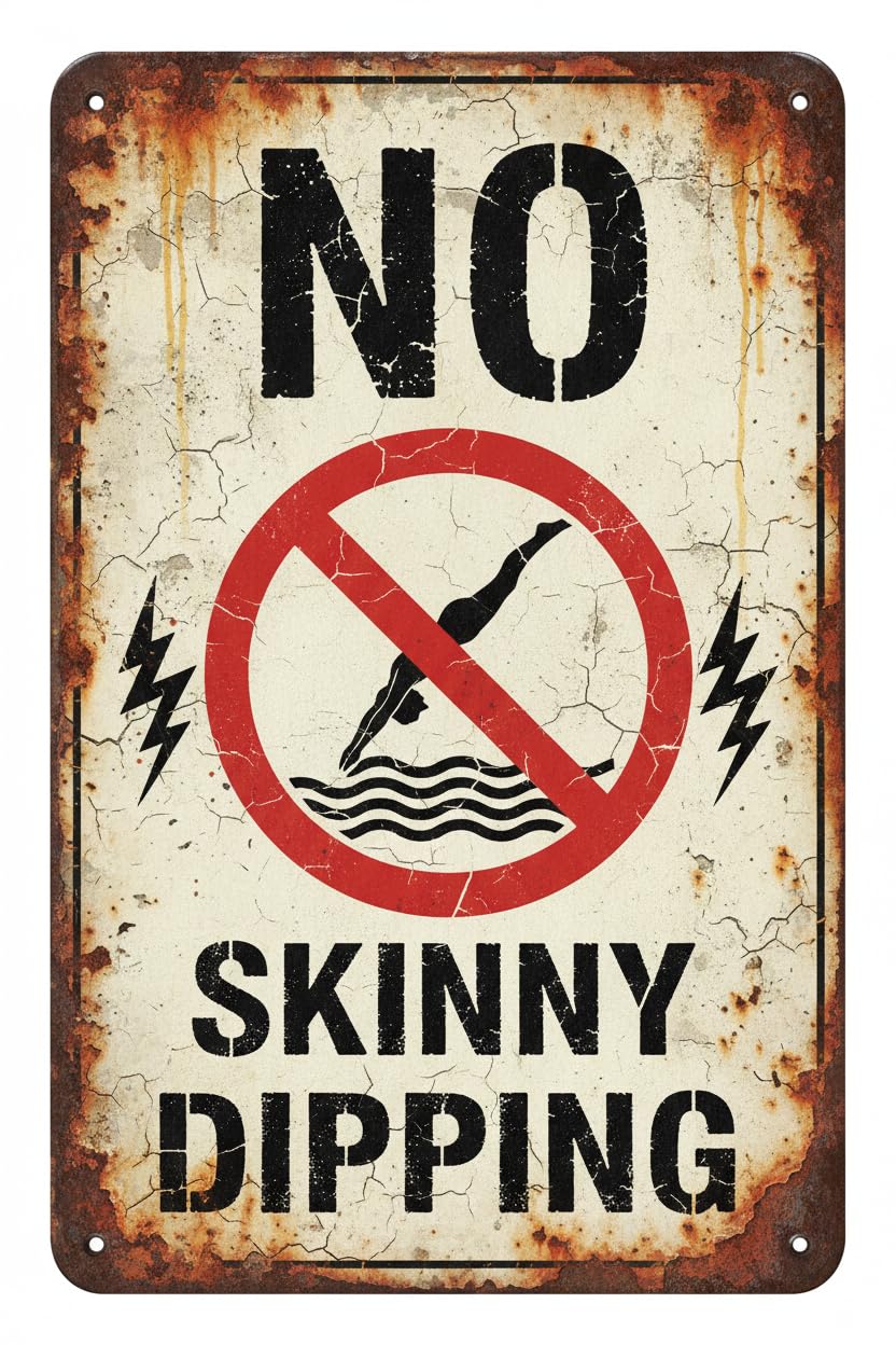Vintage Metal Tin Sign No Skinny Dipping Funny Tin Sign Wall Decor Man Cave Garage Far Bar Pub 8X12 Inch Custom Private Property Signs Outdoor