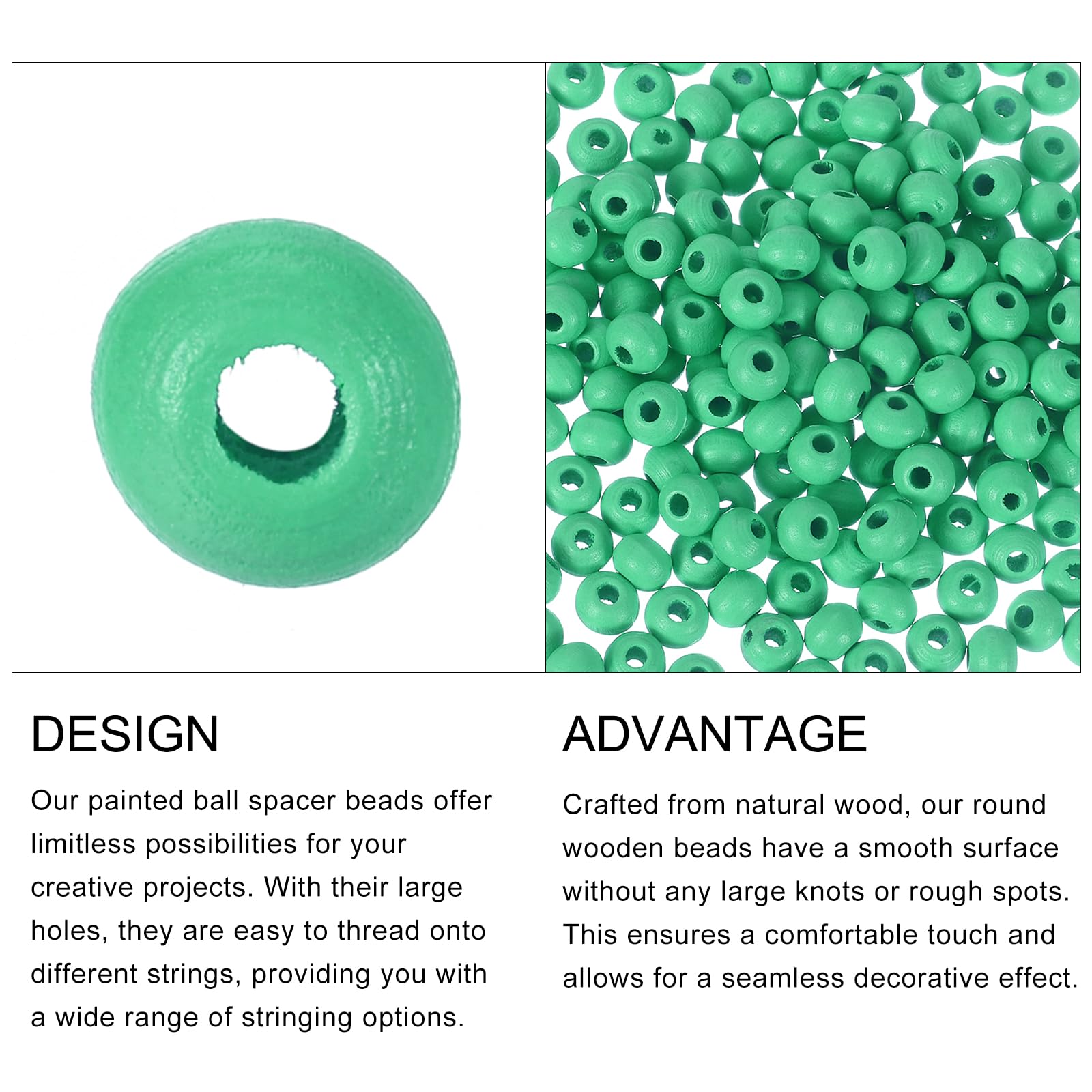 METALLIXITY Colorful Wooden Beads (8mm/ 0.31") 300Pcs, Wood Round Ball Spacer Loose Beads - for Home Party Decoration Grass Green - Image 4