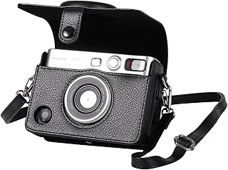 MUZIRI KINOKOO Mini EVO Camera Case Compatible for Fuji Instax Mini EVO Instant Camera with Adjustable Shoulder Strap in Black Lychee Texture Horizontal Style